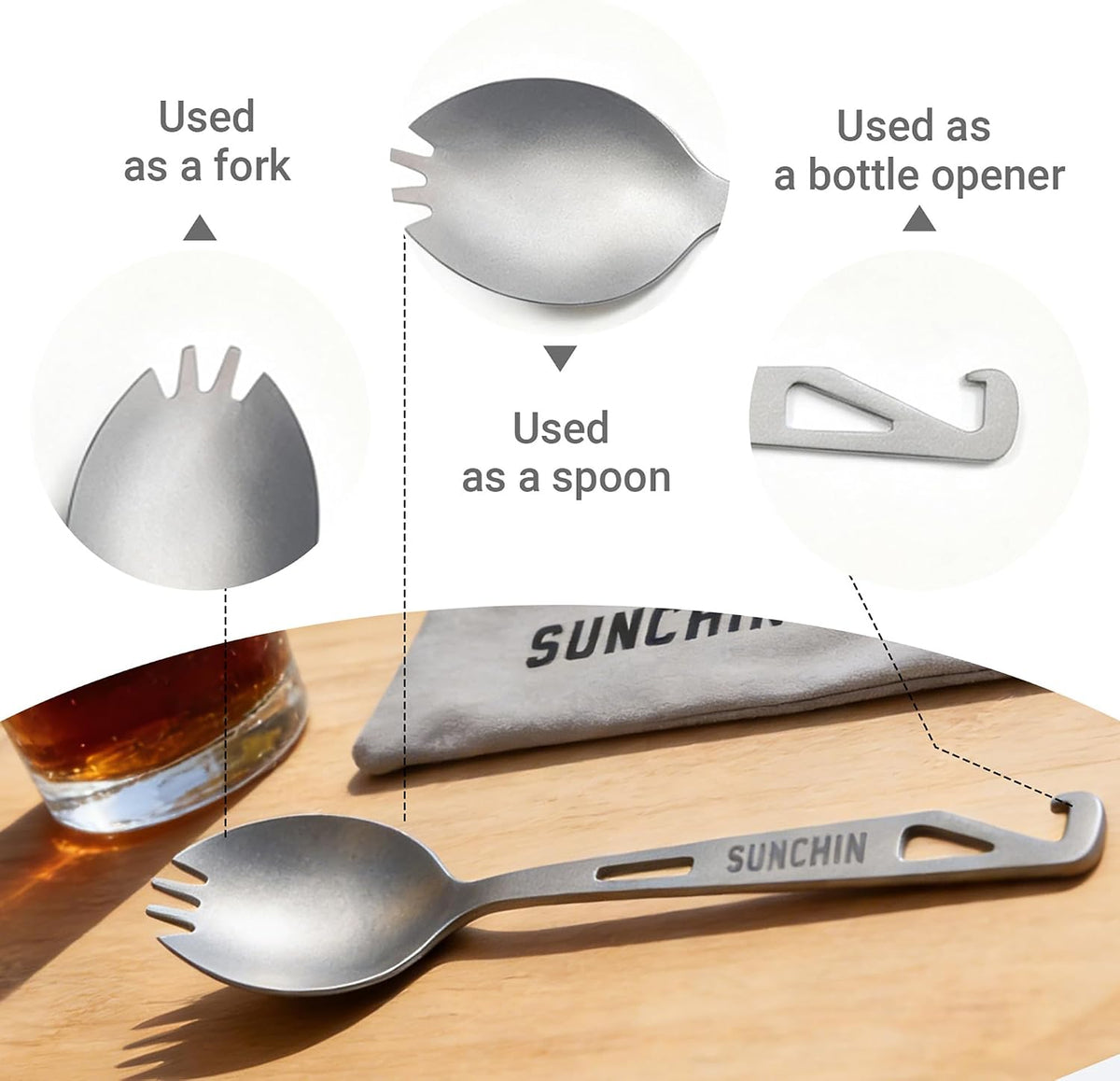 Titanium spork bottle opener