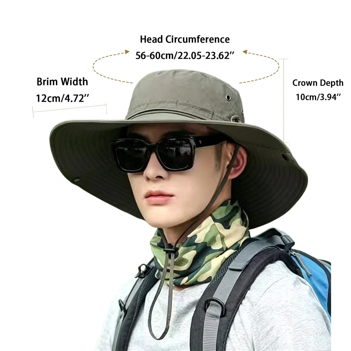 Wide Brim Sun Hat UPF 50+, Waterproof & Breathable for Men, Women - for Fishing, Hiking, Camping & Traveling