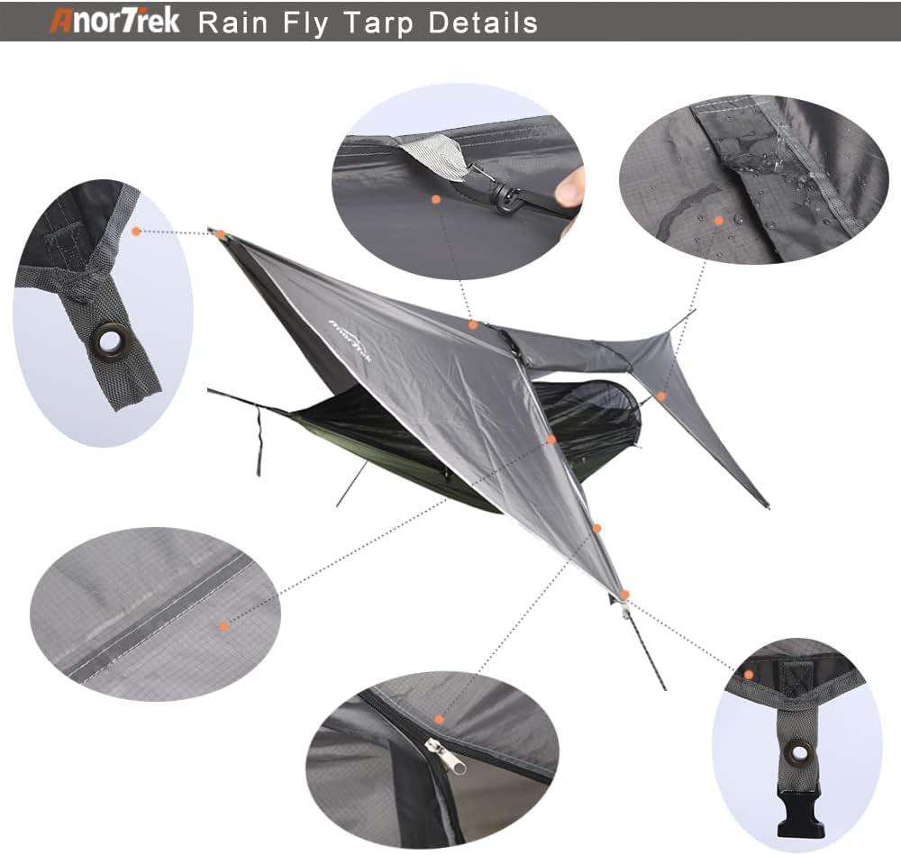 Camping Hammock with Mosquito Net and Rain Fly Tarp, Portable Double Hammock with Two Tree Straps, 230T Nylon Hammock and Waterproof Rain Fly Set for Hiking, Backpacking, Overnight (Green)