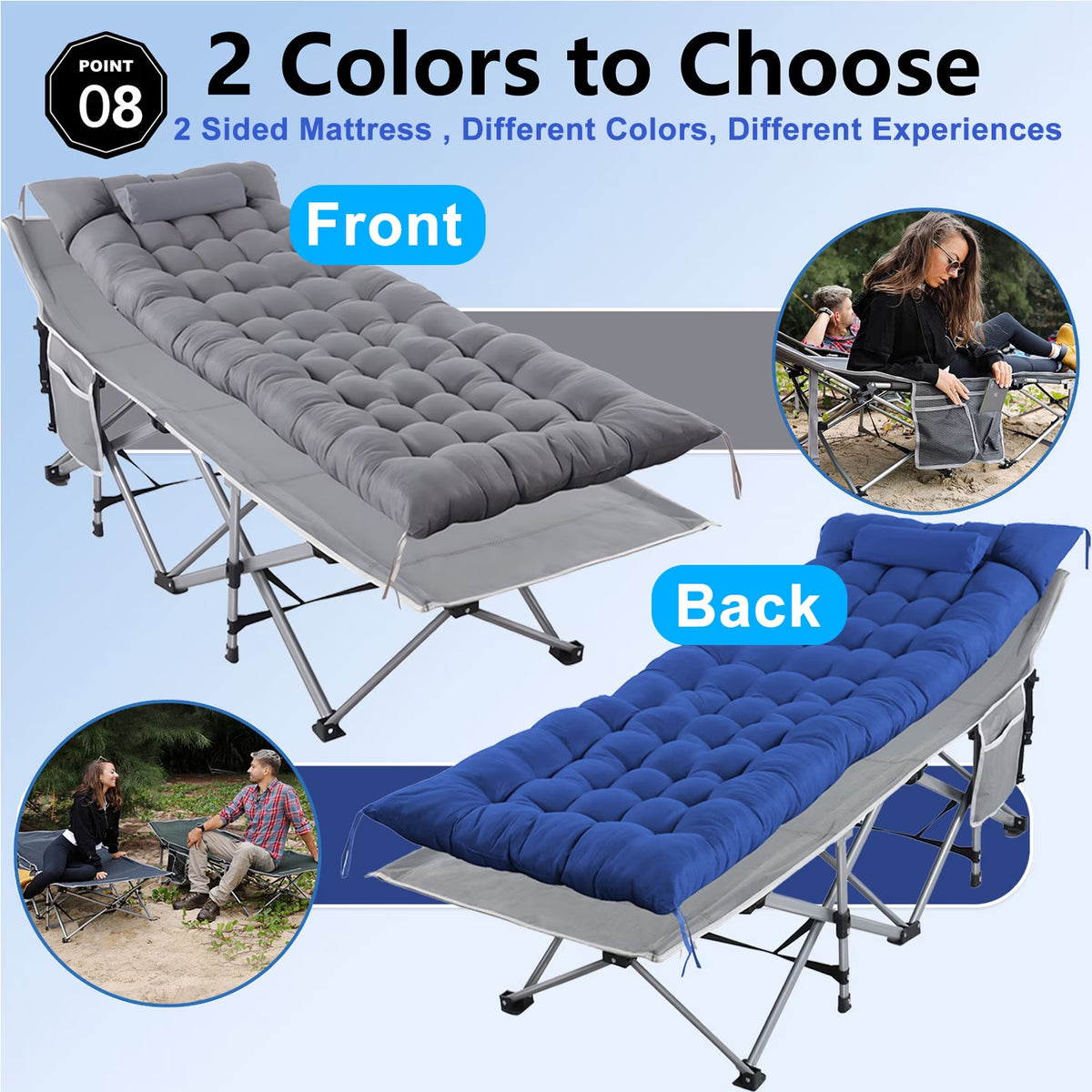 Folding Bed Cot with Pillow, 2 Sided Mattress, 75"* 28" Folding Sleeping Cot Guest Bed, Folding Camping Cots with Carry Bag