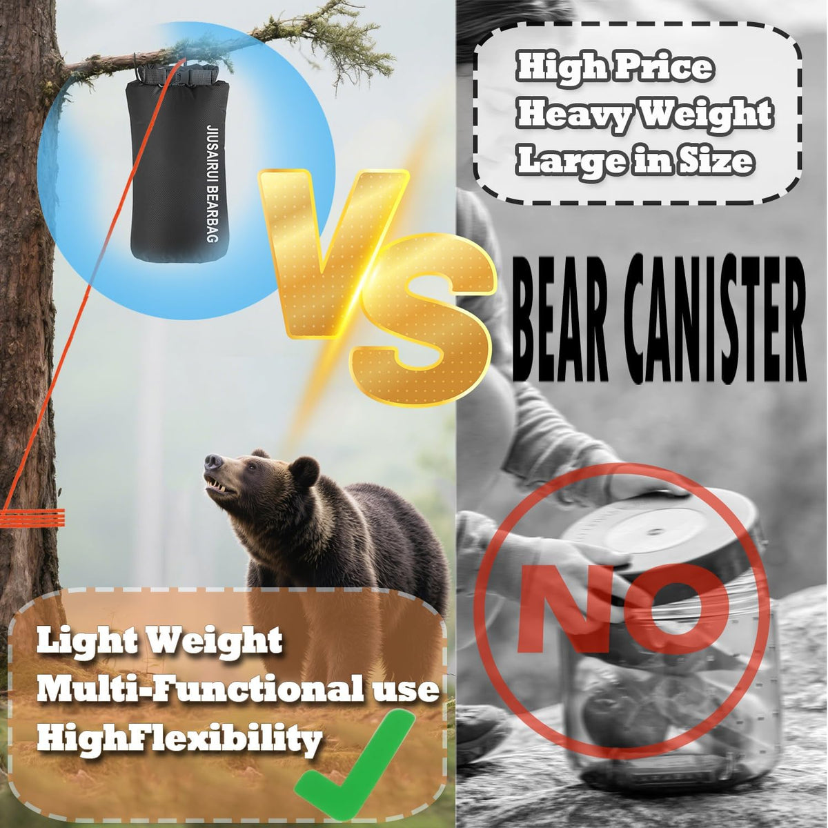 7.8Oz Ultralight Bear Bag Hanging Kit: 30D Waterproof Bear Proof Food Storage for Backpacking and Camping Alternative to Bear Canister