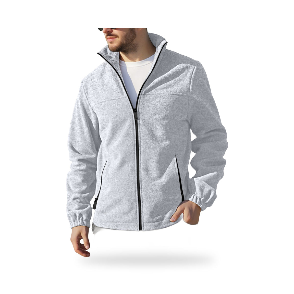 Full-Zip Trail Fleece Jacket in Light Gray, photographed on a white background