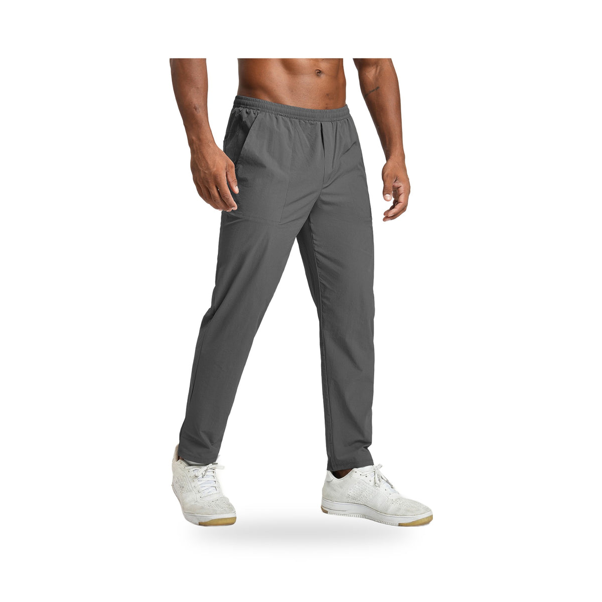 Men’s Lightweight Trail Pants in Mist Grey, photographed on a white background