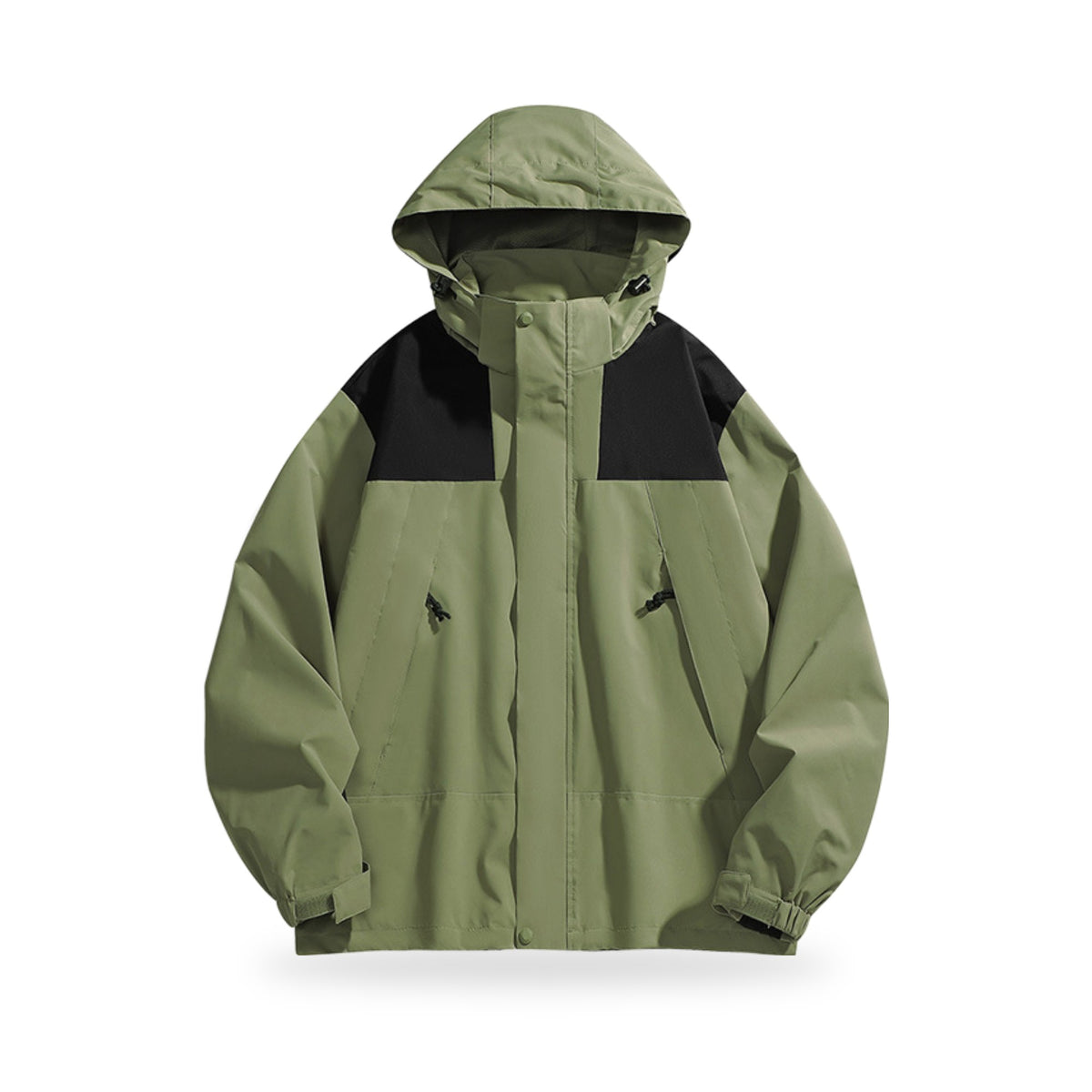 Detachable-Hood Windbreaker in Army Green, photographed on a white background