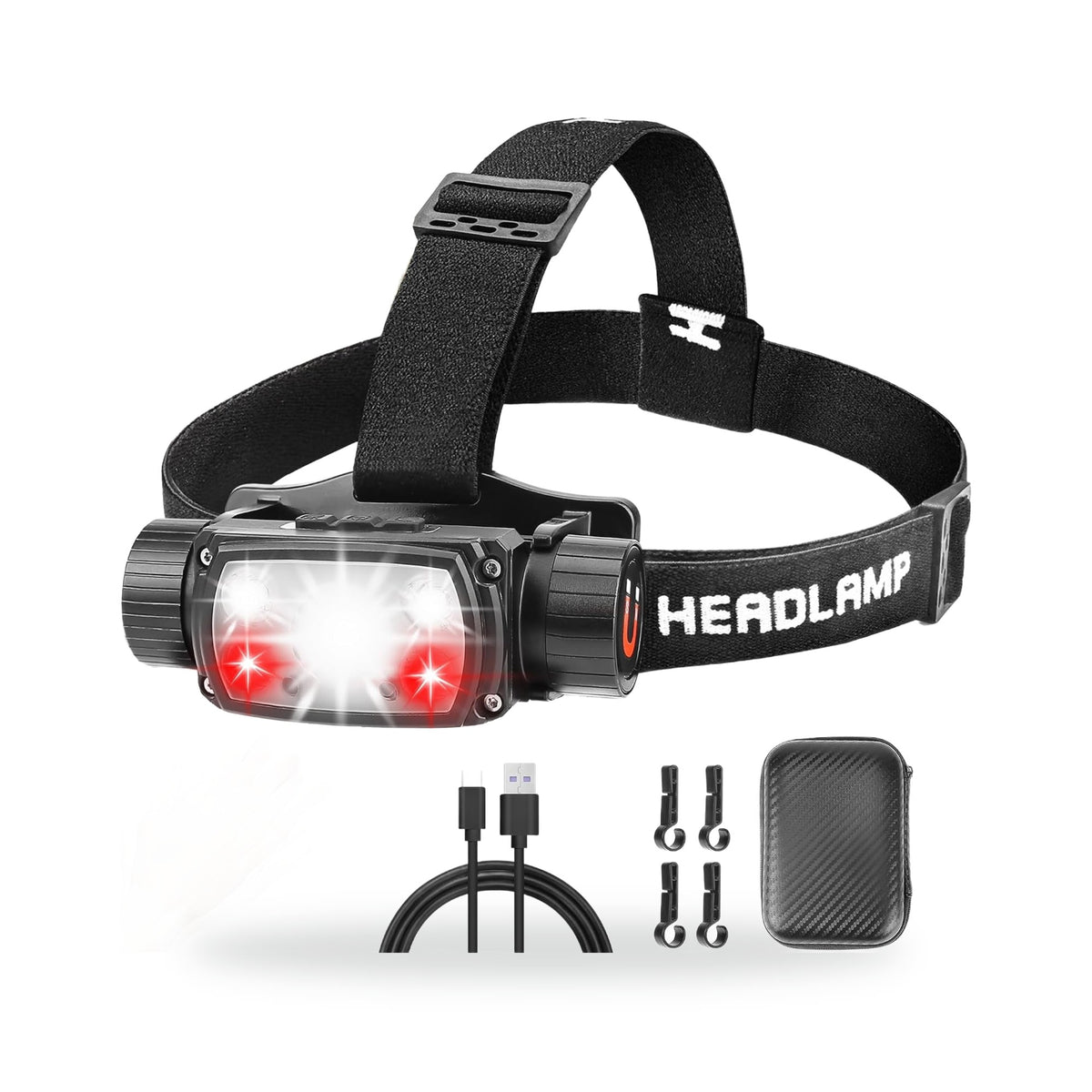 Motion-Sensor USB-C Rechargeable Headlamp, photographed on a white background