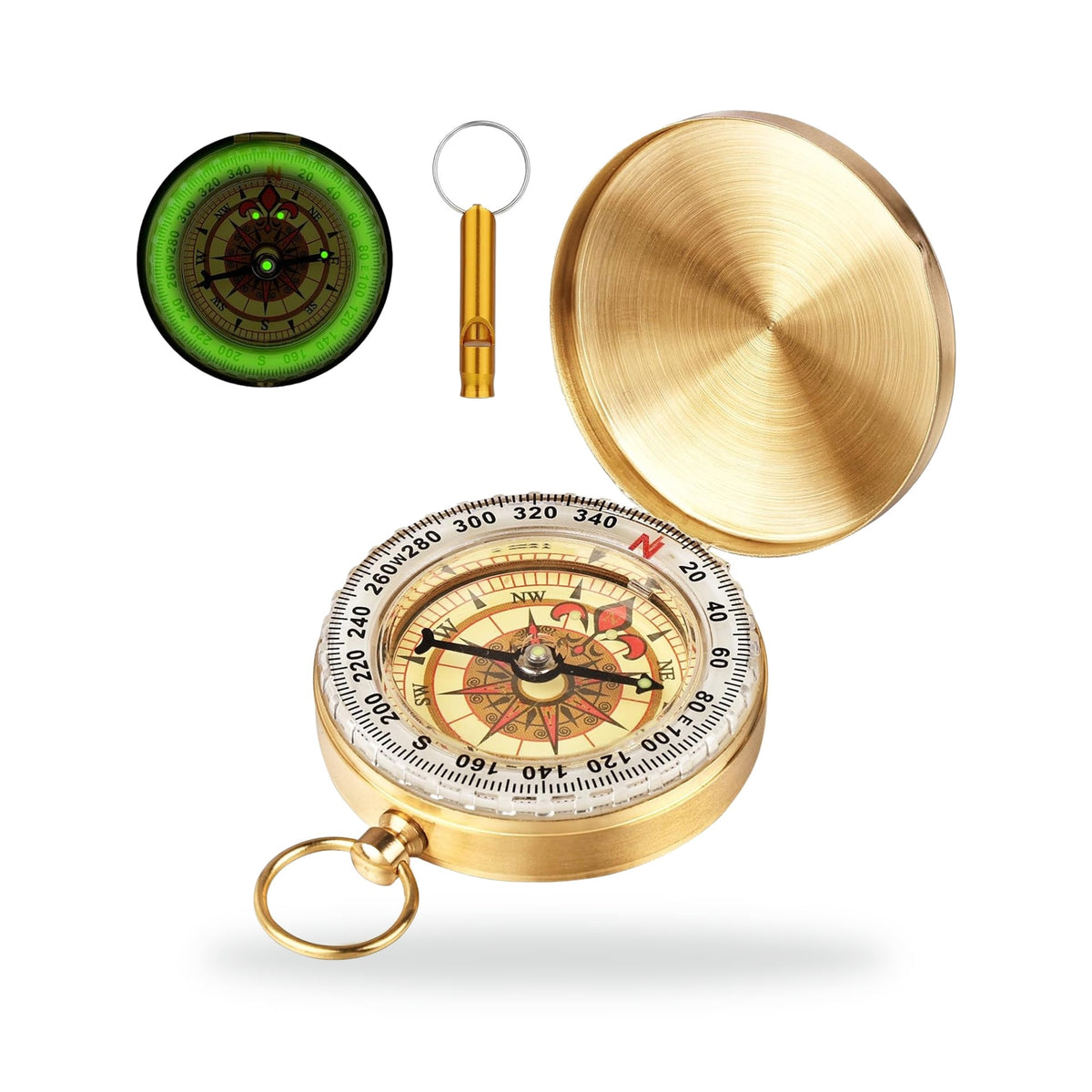 Flintronic Luminous Hiking Compass, photographed on a white background