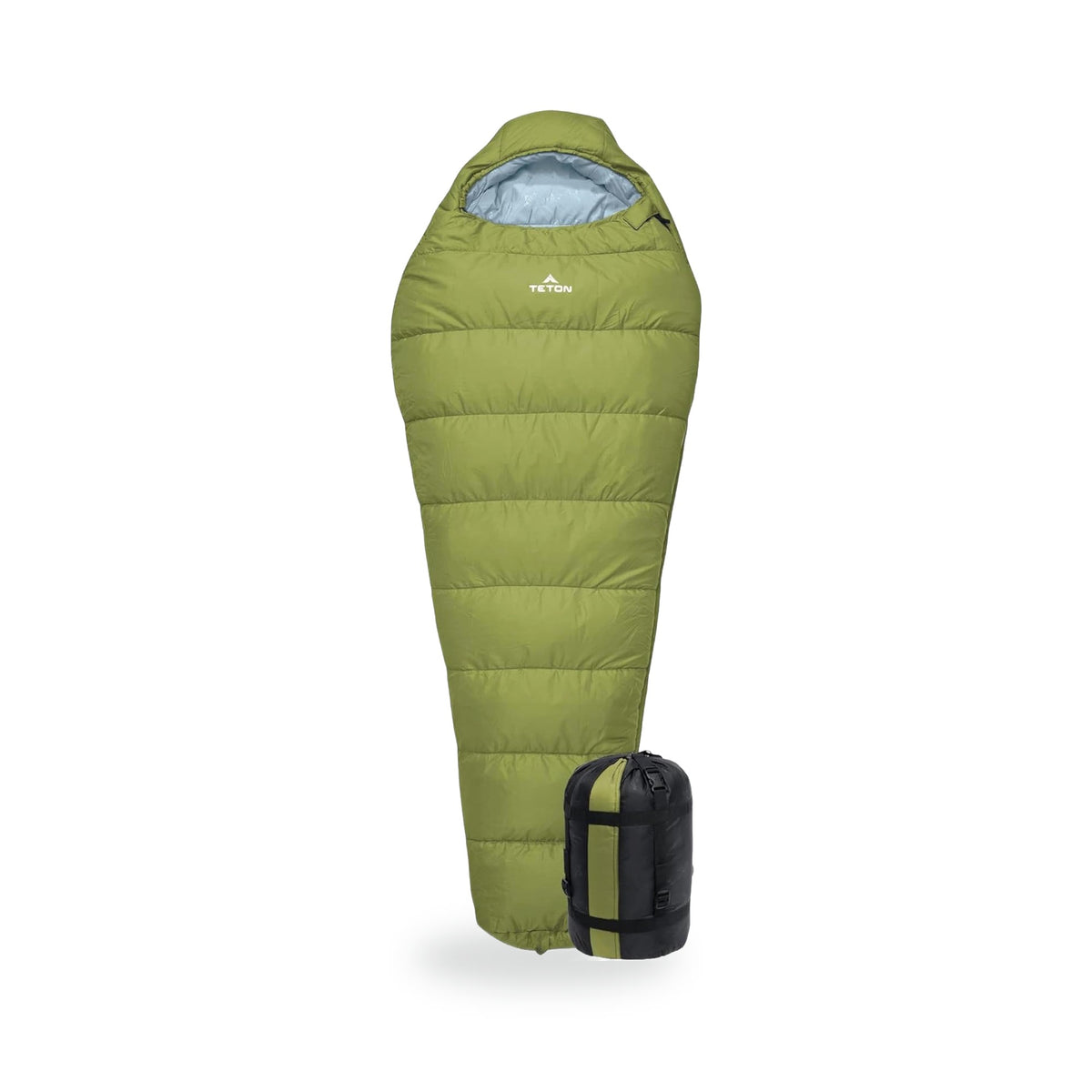 Lightweight Mummy Sleeping Bag with Compression Sack, photographed on a white background