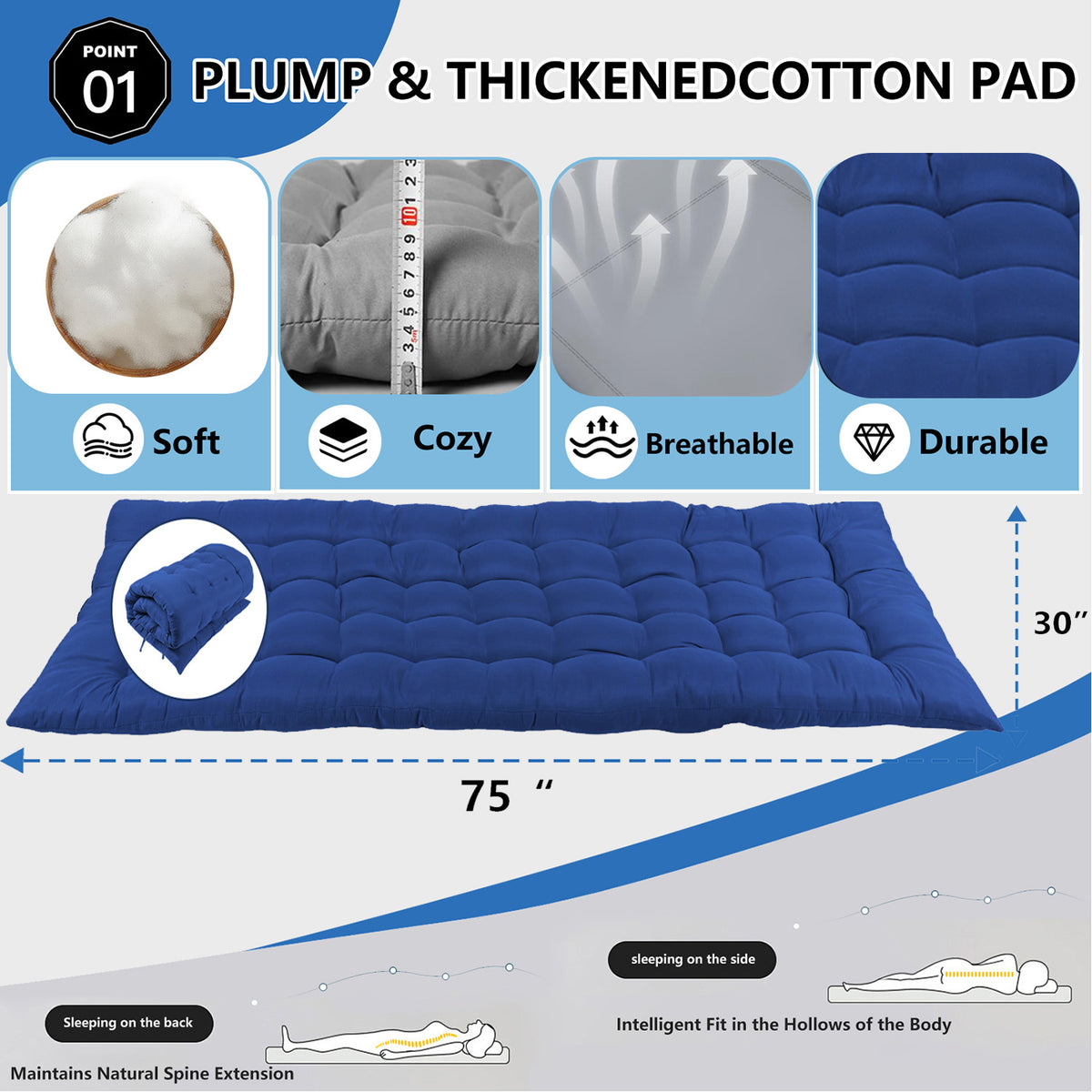 Folding Bed Cot with Pillow, 2 Sided Mattress, 75"* 28" Folding Sleeping Cot Guest Bed, Folding Camping Cots with Carry Bag