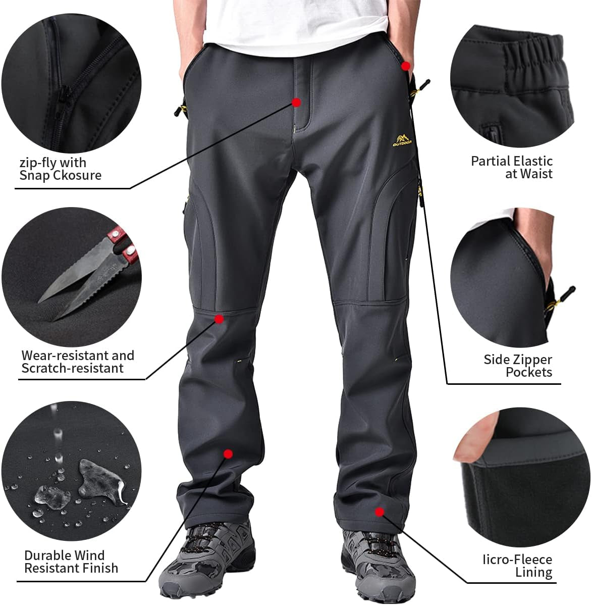 Men'S Hiking Snow Pants Skiing Winter Insulated Fleece Lined Outdoor Water Repellent Camping,Walking,Fishing