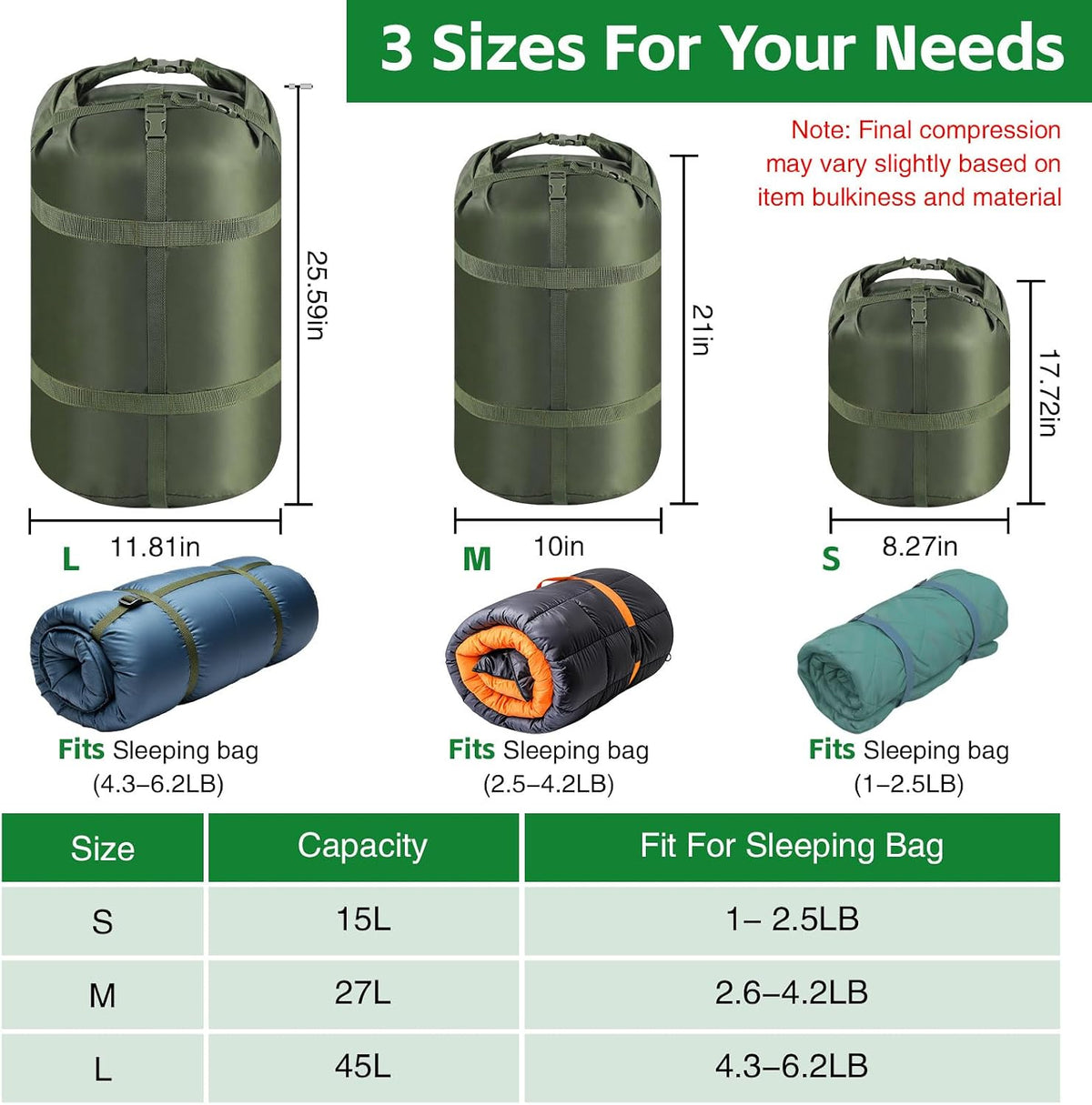Compression Sack, Ultralight Portable Stuff Sack for Sleeping Bag