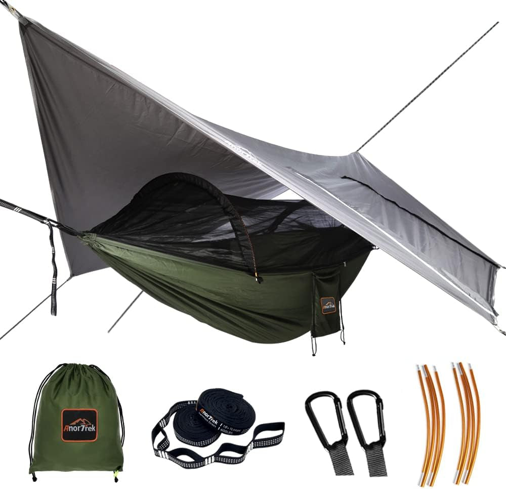 Camping Hammock Shelter with Net and Rain Fly — Green