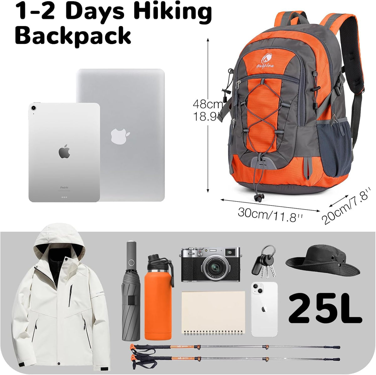 25L Hiking Backpack for Women Men, Small Travel Daypacks