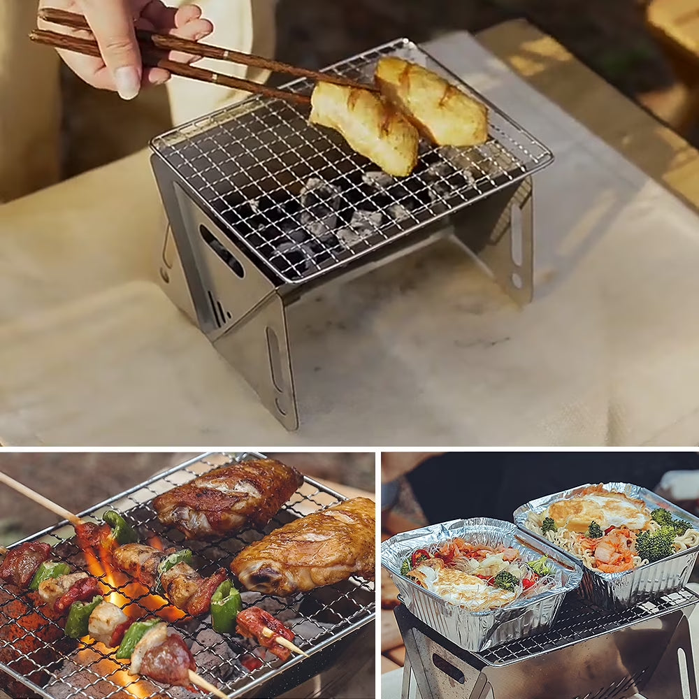 Camping Wood Burning Stove with Grill Plate Outdoor Portable Folding Stainless Steel Backpacking 8.3"X6.3"X4.9" Cooking Stove