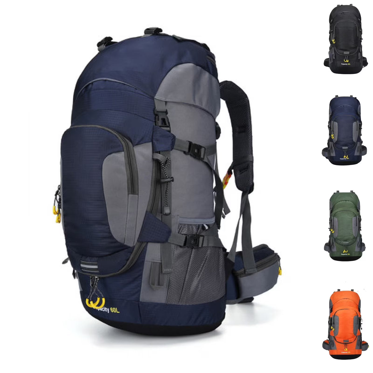 60L Hiking Backpack, Water Resistant Travel Backpack with Rain Cover, Lightweight Outdoor Camping Backpack for Men Women, Navy