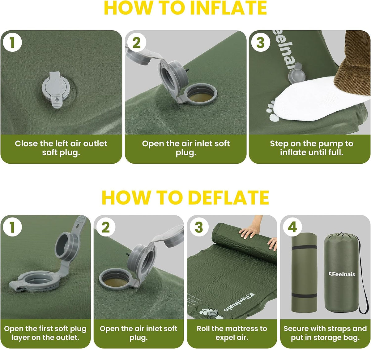 Self Inflating Sleeping Pad with Foot Pump - Green
