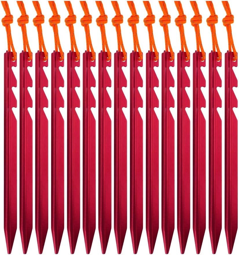7075 Aluminum Tent Stakes with Reflective Cord — 15 Pack