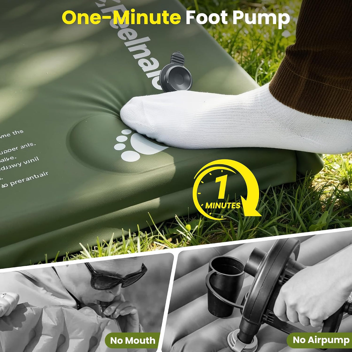 Self Inflating Sleeping Pad with Foot Pump - Green