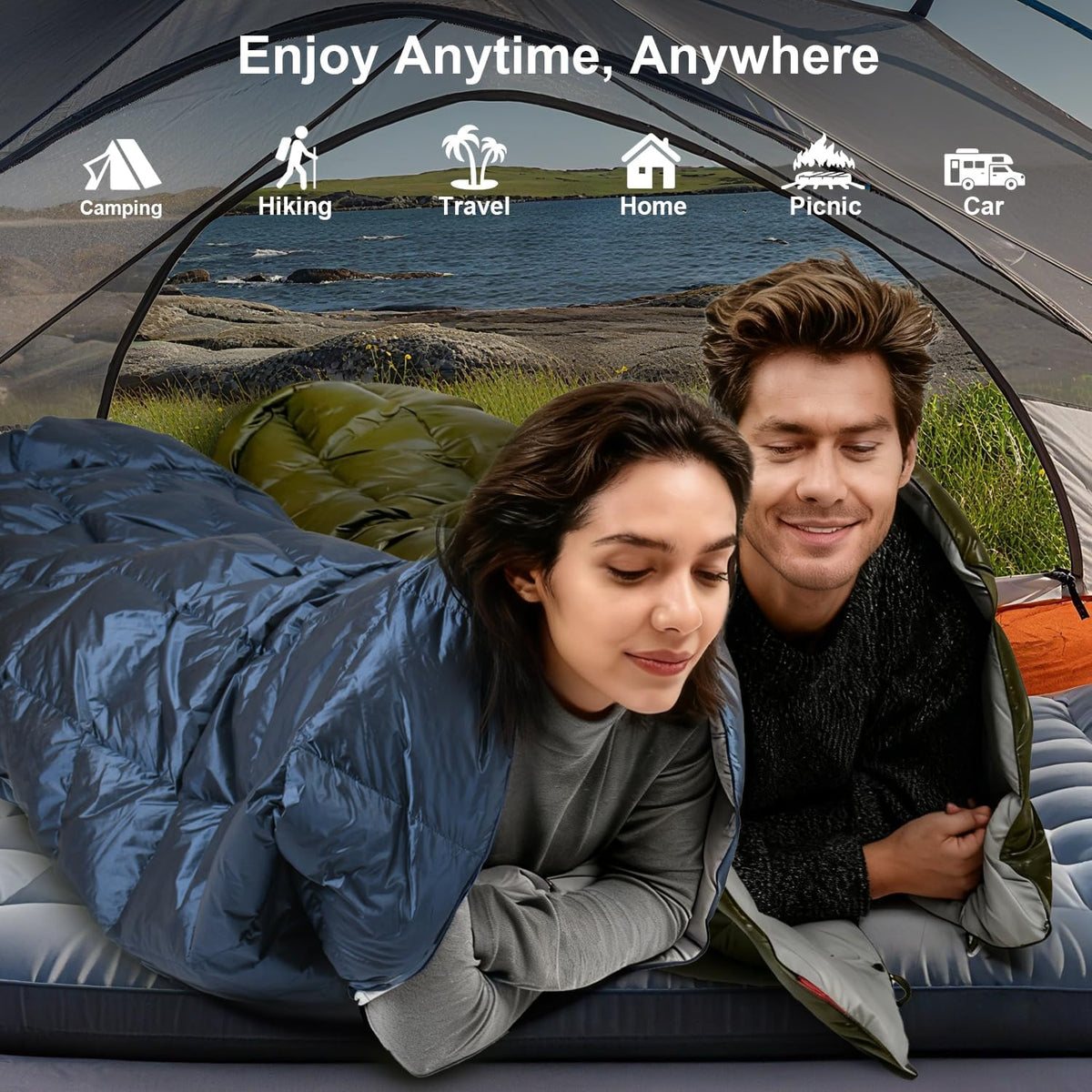 Down Camping Blanket - Lightweight, Packable, Warm & Puffy Outdoor Travel Quilt for Sleep, Hiking, Backpacking, Stadium, Festivals, Water-Resistant Sleeping Bag 55"X79"