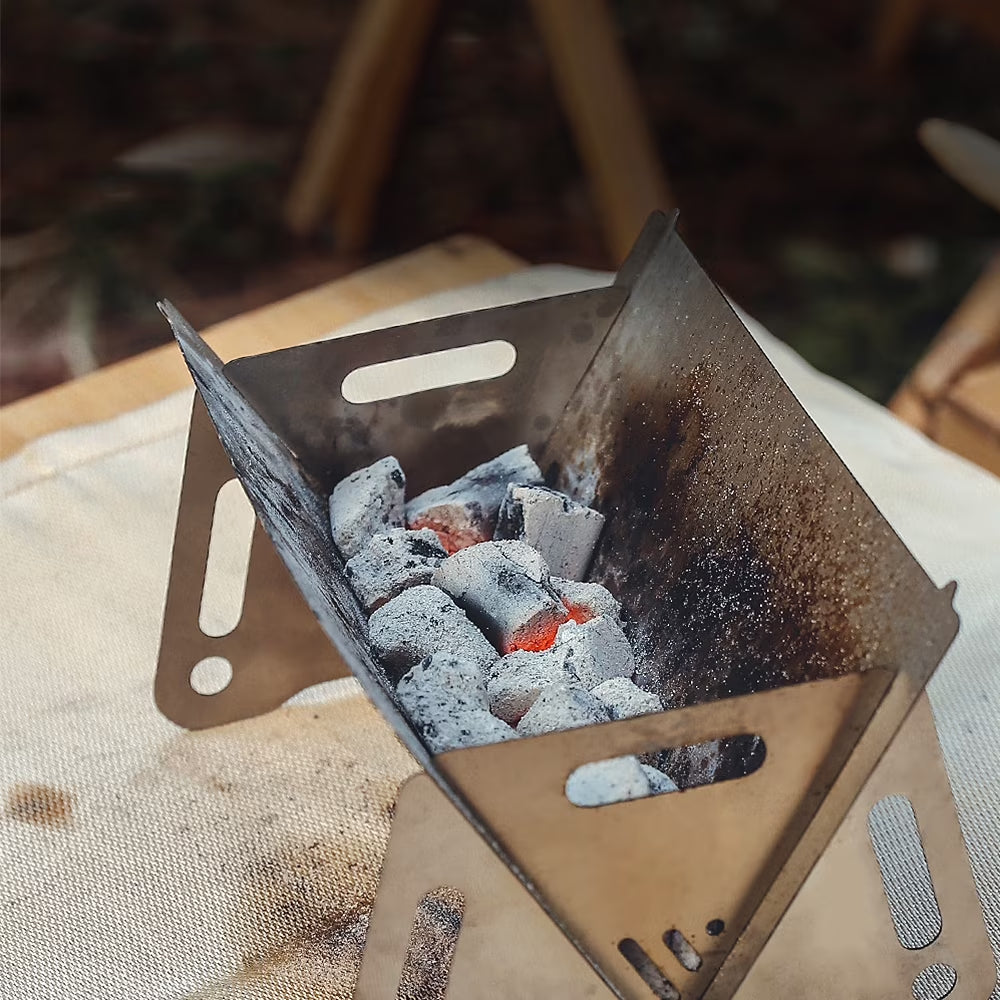 Camping Wood Burning Stove with Grill Plate Outdoor Portable Folding Stainless Steel Backpacking 8.3"X6.3"X4.9" Cooking Stove
