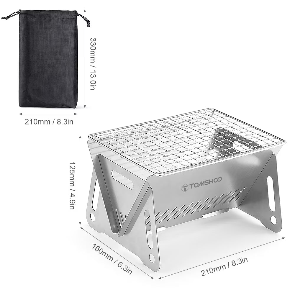 Camping Wood Burning Stove with Grill Plate Outdoor Portable Folding Stainless Steel Backpacking 8.3"X6.3"X4.9" Cooking Stove
