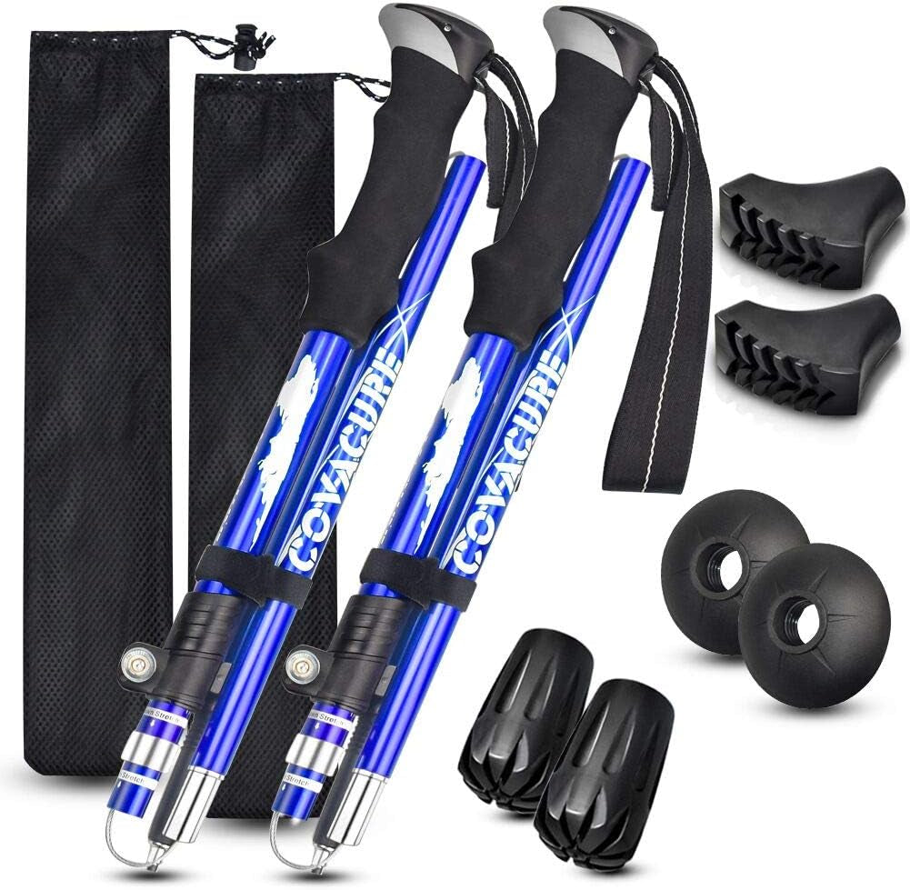 Hiking Poles Collapsible Lightweight-Aluminum 7075 Trekking Poles | 2 Pcs Hiking Sticks Telescopic & Foldable with Quick Lock, Adjustable Height 39-47"/43-51", Impact-Resistant, for Men/Women