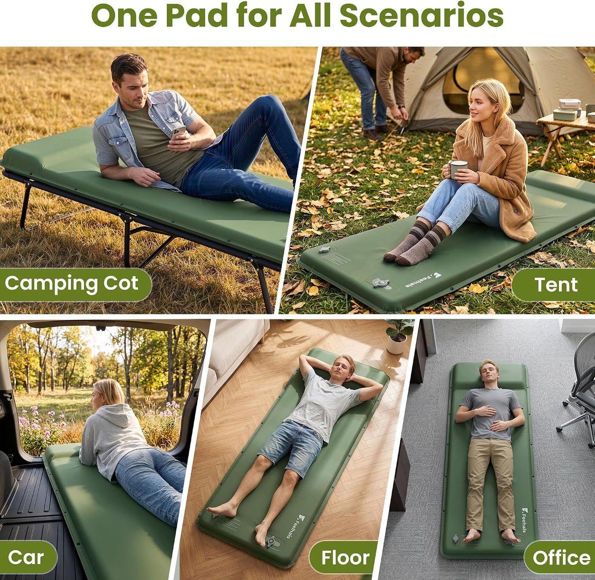 Self Inflating Sleeping Pad with Foot Pump - Green