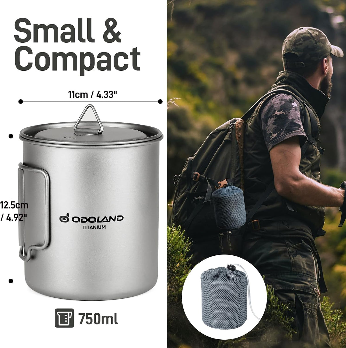 Titanium Camping Cookware 420ML Titanium Pot with Lid and Spork Lightweight Camping Pot for Backpacking Hiking Traveling and Picnic