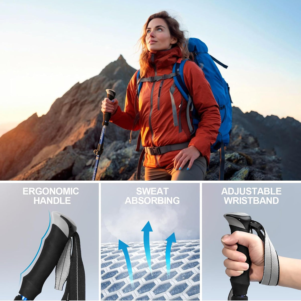 Hiking Poles Collapsible Lightweight-Aluminum 7075 Trekking Poles | 2 Pcs Hiking Sticks Telescopic & Foldable with Quick Lock, Adjustable Height 39-47"/43-51", Impact-Resistant, for Men/Women