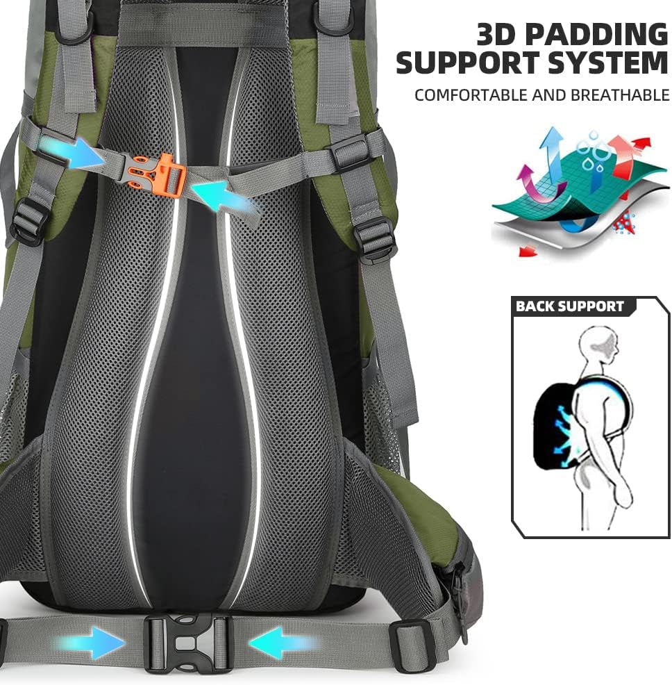 70L Hiking Backpack with Rain Cover Lightweight Waterproof Travel Camping Backpack Large Backpacking Pack