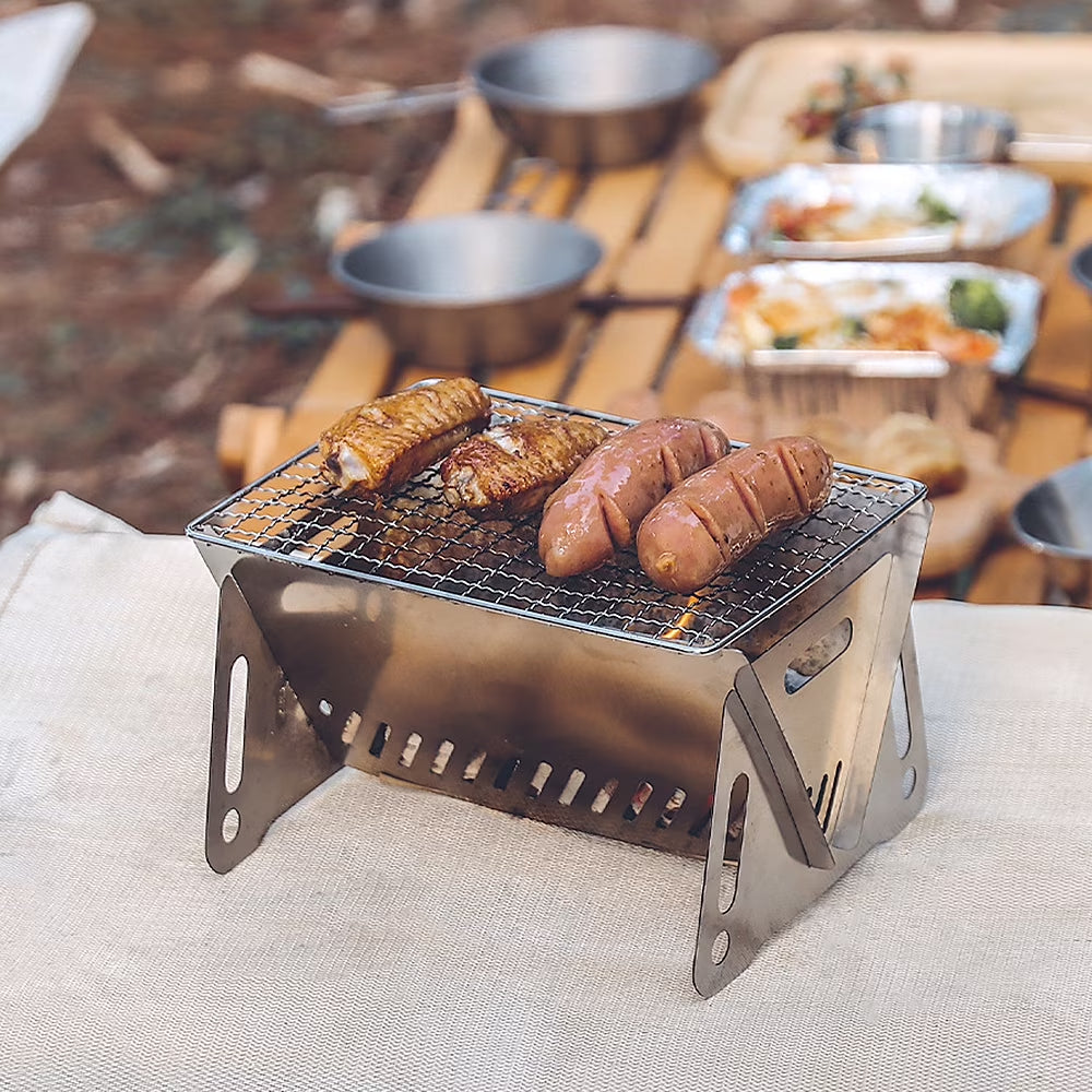 Camping Wood Burning Stove with Grill Plate Outdoor Portable Folding Stainless Steel Backpacking 8.3"X6.3"X4.9" Cooking Stove