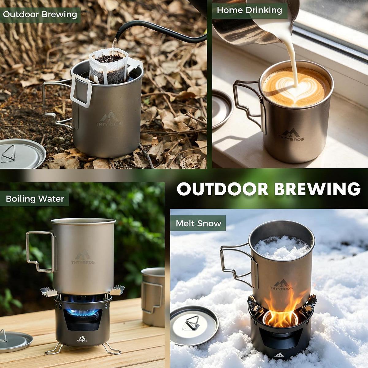Titanium Cup 450Ml (15Oz) Ultralight Camping Mug with Foldable Handle & Lid, Pure Titanium Cookware for Outdoor Hiking, Backpacking, Picnic, and Campfire