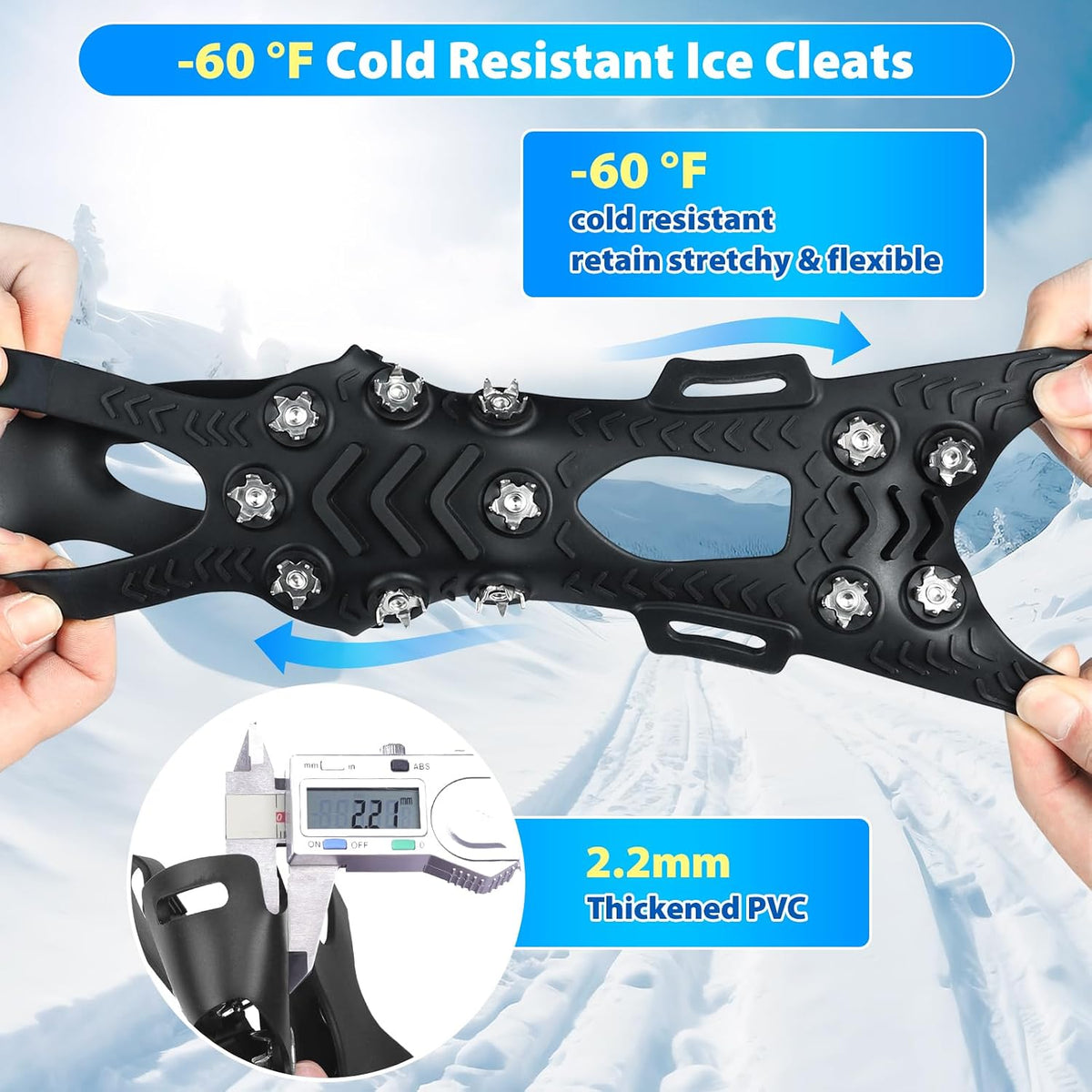 Crampons, Ice Cleats for Shoes and Boots with 12 Stainless Steel Spikes Non-Slip Ice Shoes Grippers Traction Cleats for Snow Ice, Winter Hiking, Walking, Fishing, Climbing for Women Men Kids