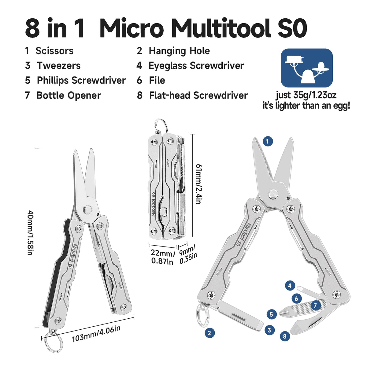 8 in 1 Mini Sailor Scissors S0 Micro Keychain Multitool Screwdriver Portable Pocket Folding EDC Tool for Travel