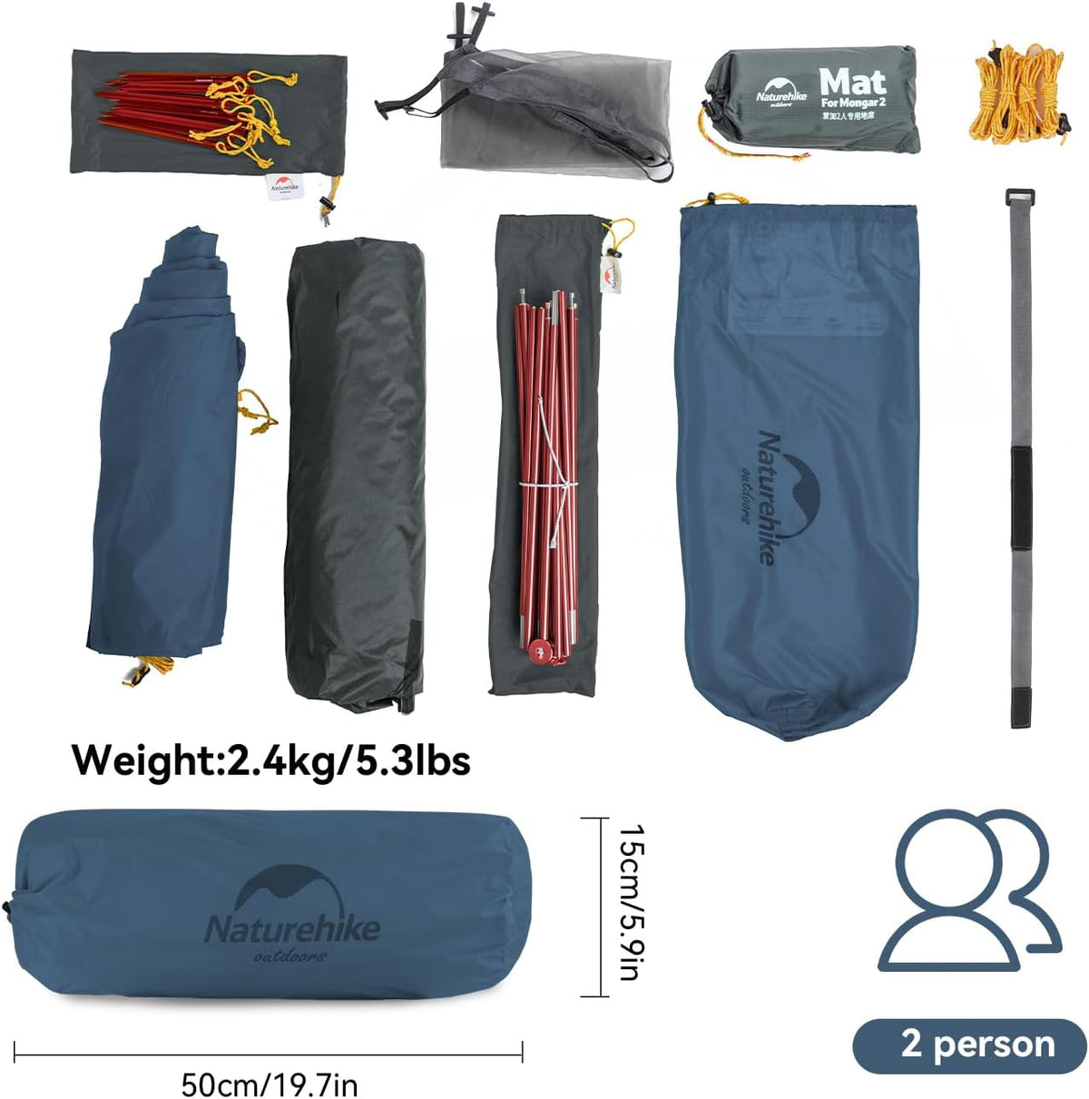 Naturehike Mongar 2 Backpacking Tent — Navy 210T