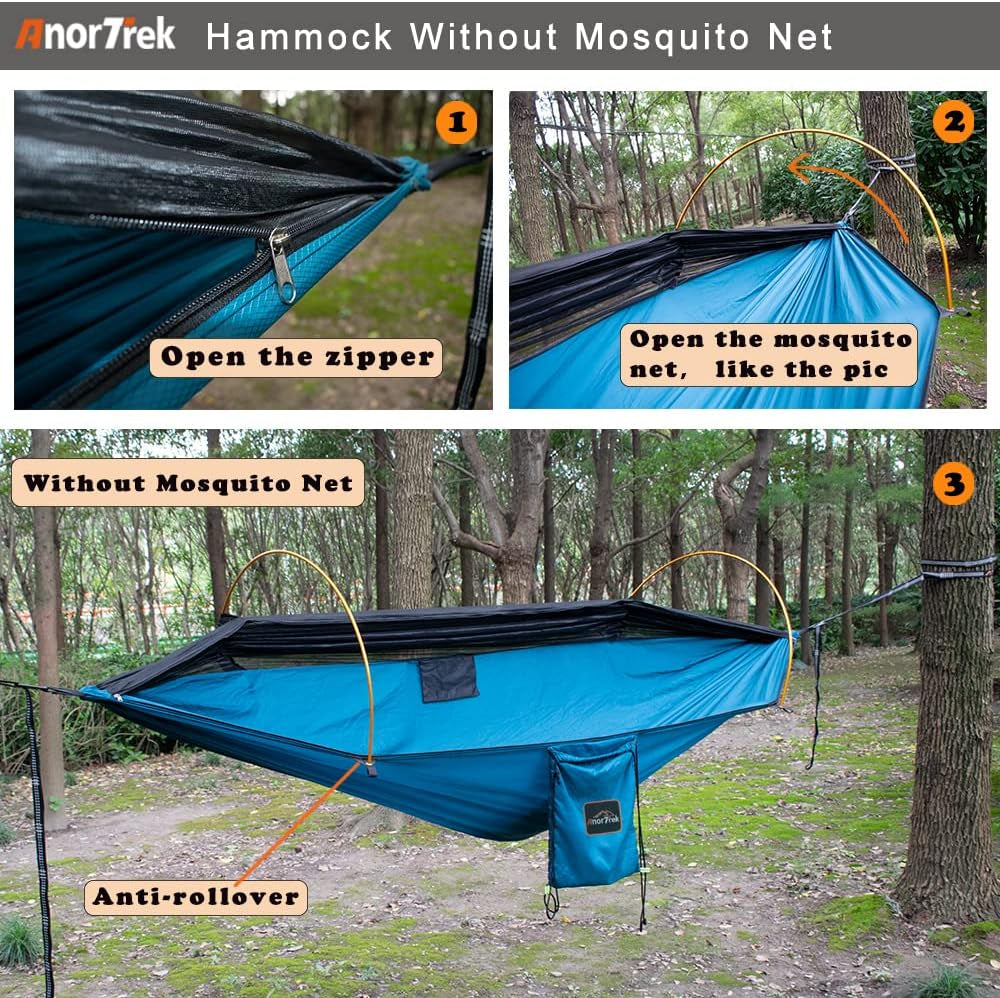 Camping Hammock with Mosquito Net and Rain Fly Tarp, Portable Double Hammock with Two Tree Straps, 230T Nylon Hammock and Waterproof Rain Fly Set for Hiking, Backpacking, Overnight (Green)