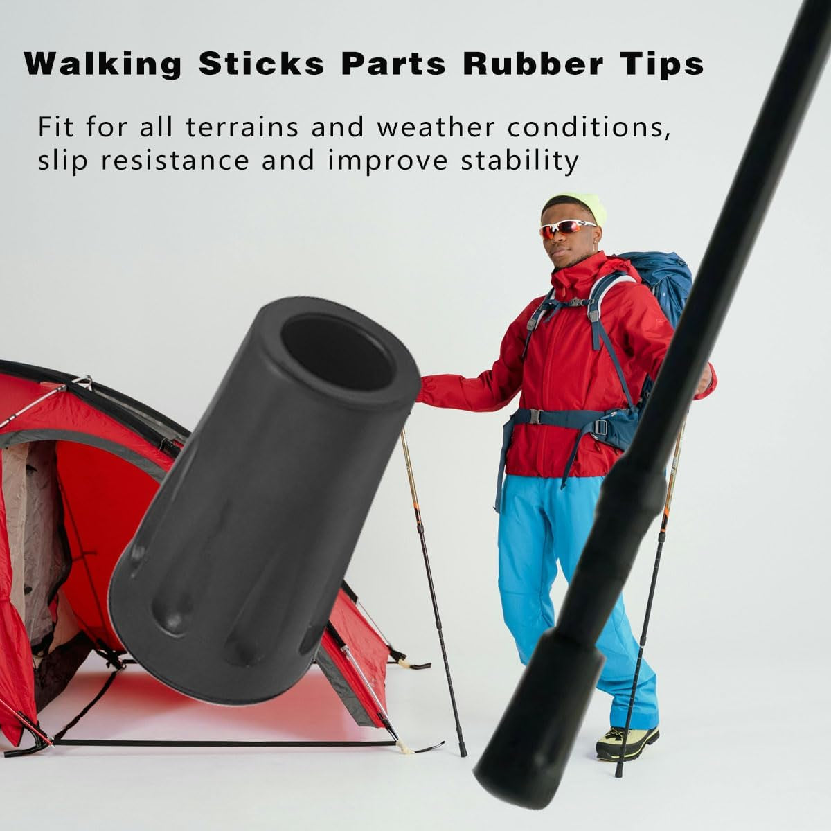 8 Pcs Trekking Pole Tips Replacement, 11Mm Hiking Pole Tips | Rubber Trekking Pole Tips Fits Most Standard Hiking Poles, Non-Slip Outdoor Accessories(Black)
