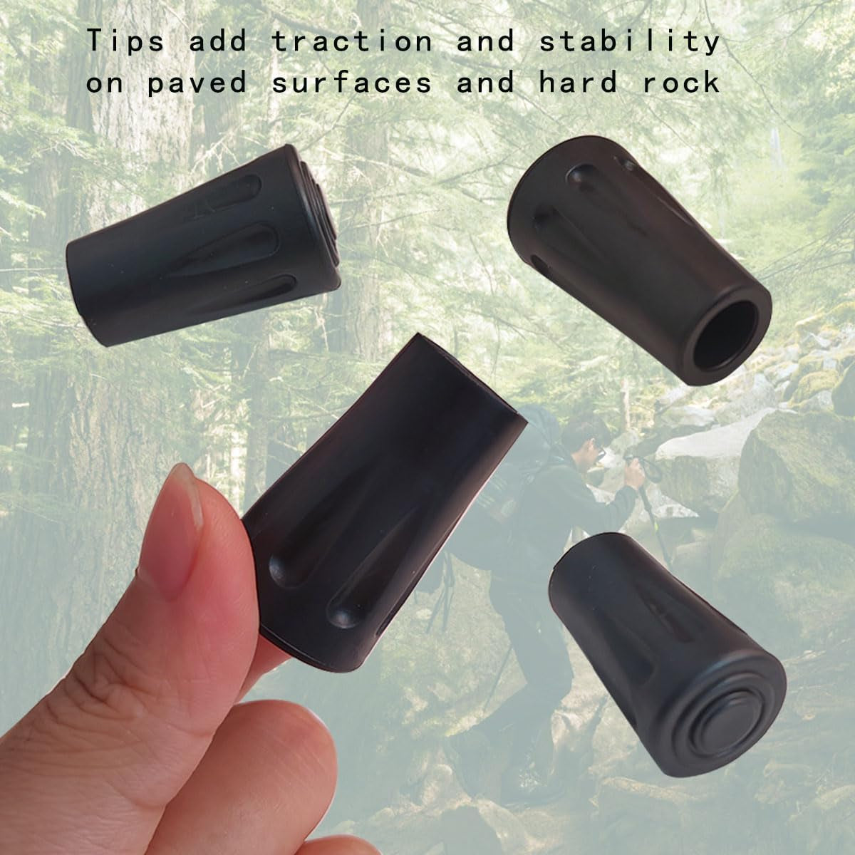 8 Pcs Trekking Pole Tips Replacement, 11Mm Hiking Pole Tips | Rubber Trekking Pole Tips Fits Most Standard Hiking Poles, Non-Slip Outdoor Accessories(Black)