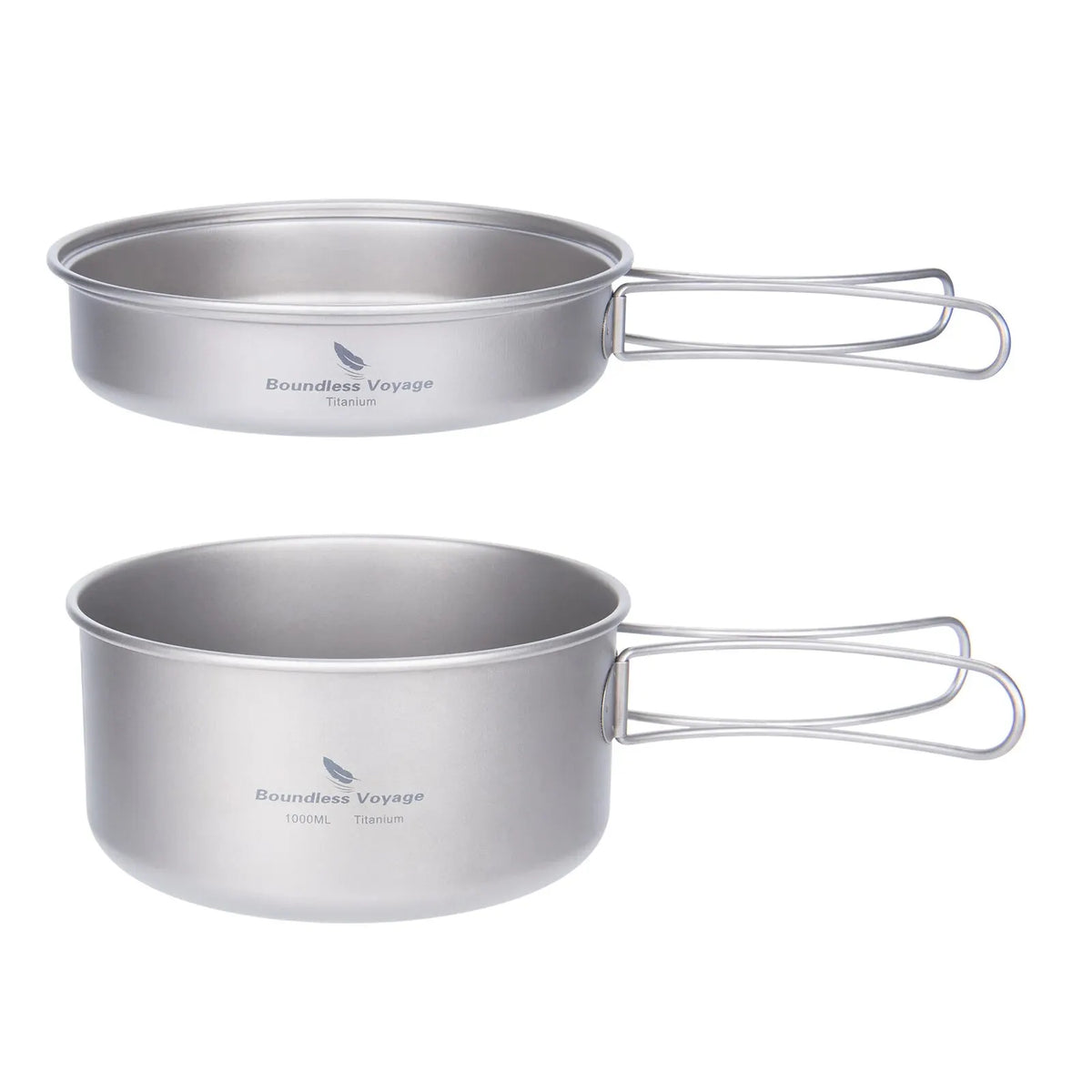 Titanium Pot Pan Set with Folding Handles Camping Cookware Hiking