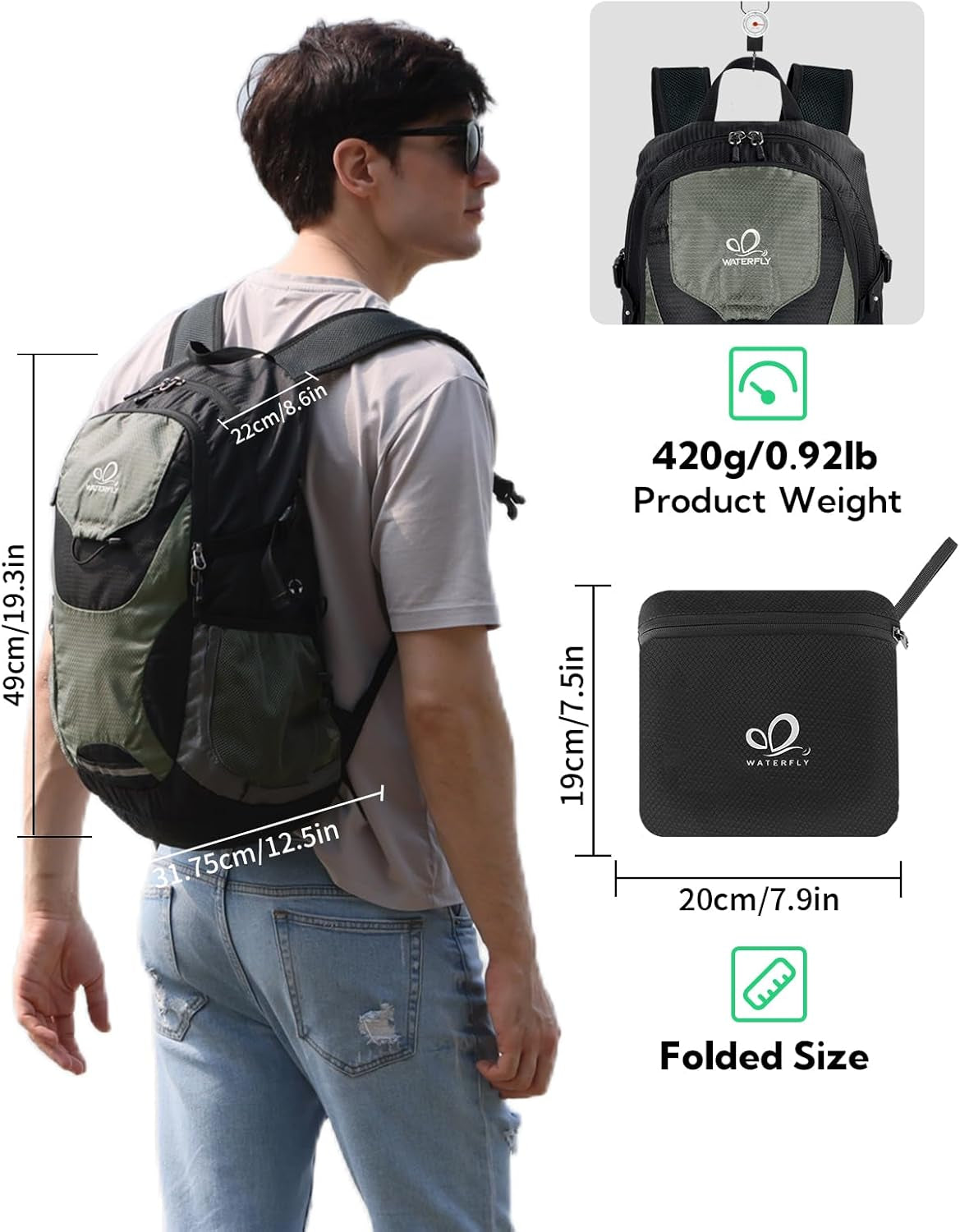Lightweight Packable Hiking Backpack, 30L Day Pack