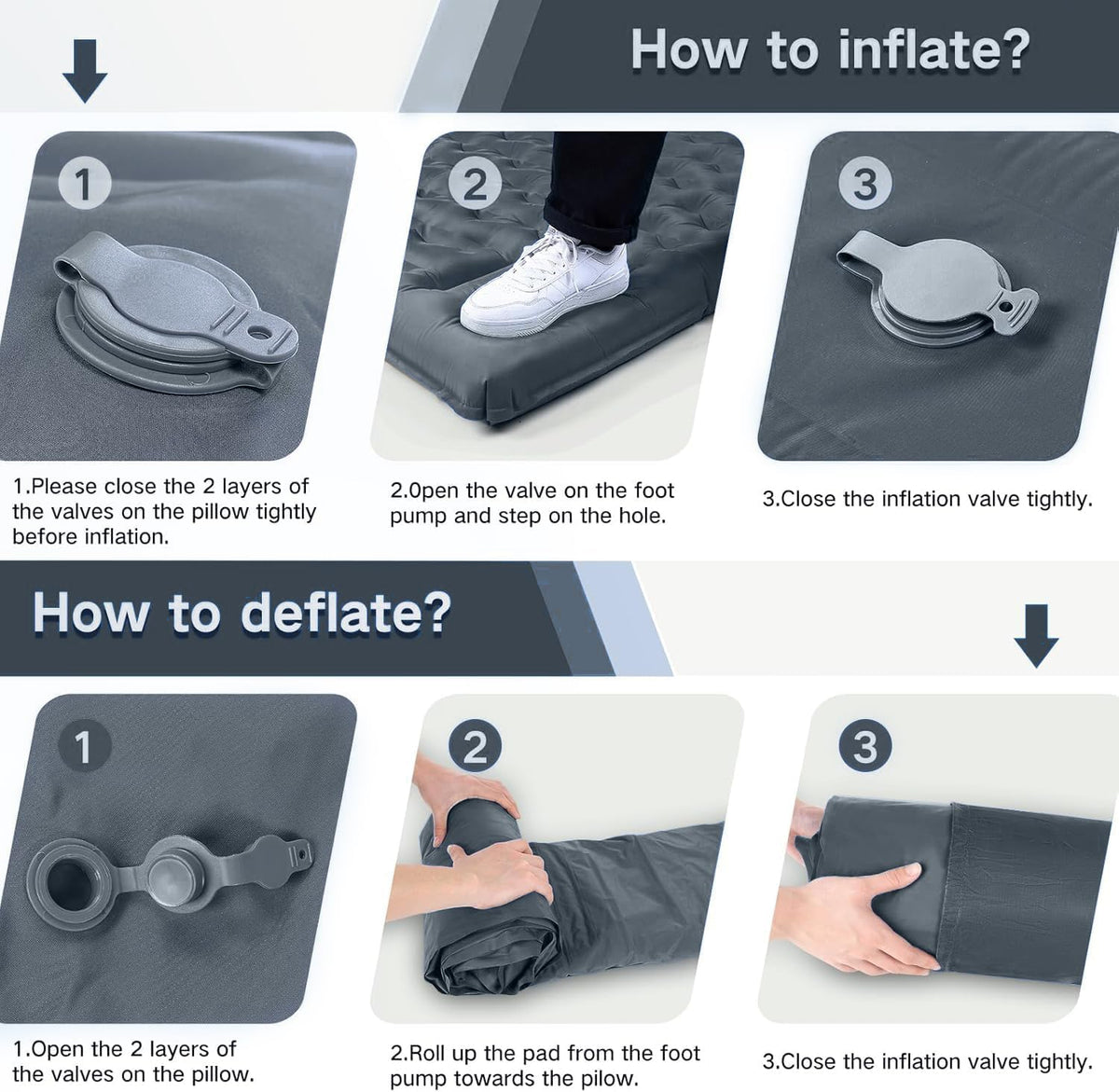 Double Sleeping Pad Camping with Pillow & Built-In Foot Pump