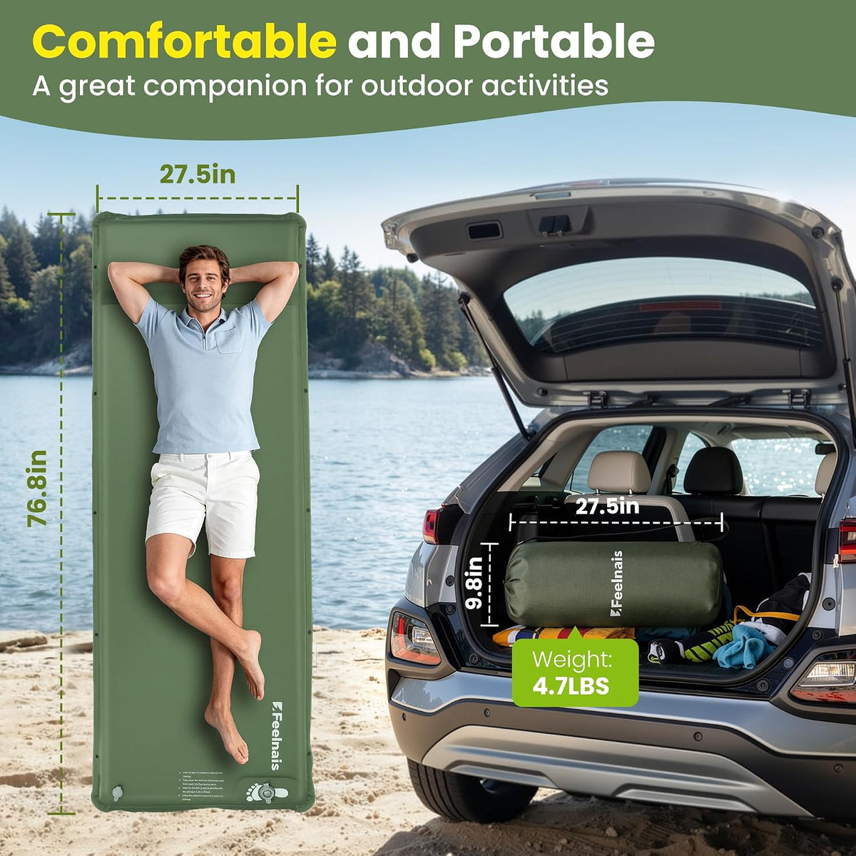 Self Inflating Sleeping Pad with Foot Pump - Green
