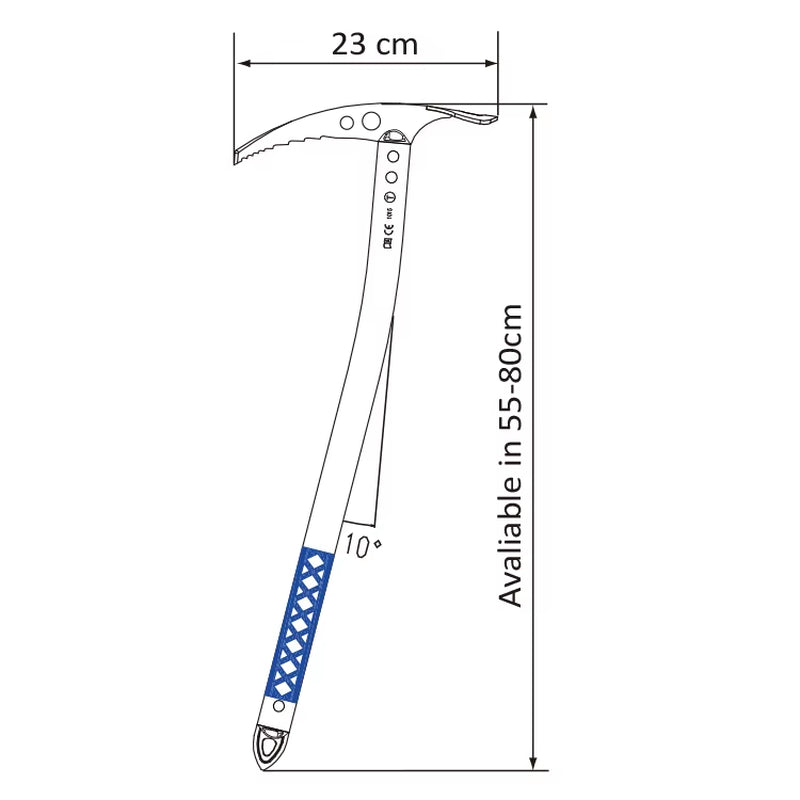 Handy Man Bending Ice Axe Aluminum Alloy Handle Steel Axe Head CE EN 13089+A1:2015 Certified Anodized Pick Head 442G 60-80Cm Ice