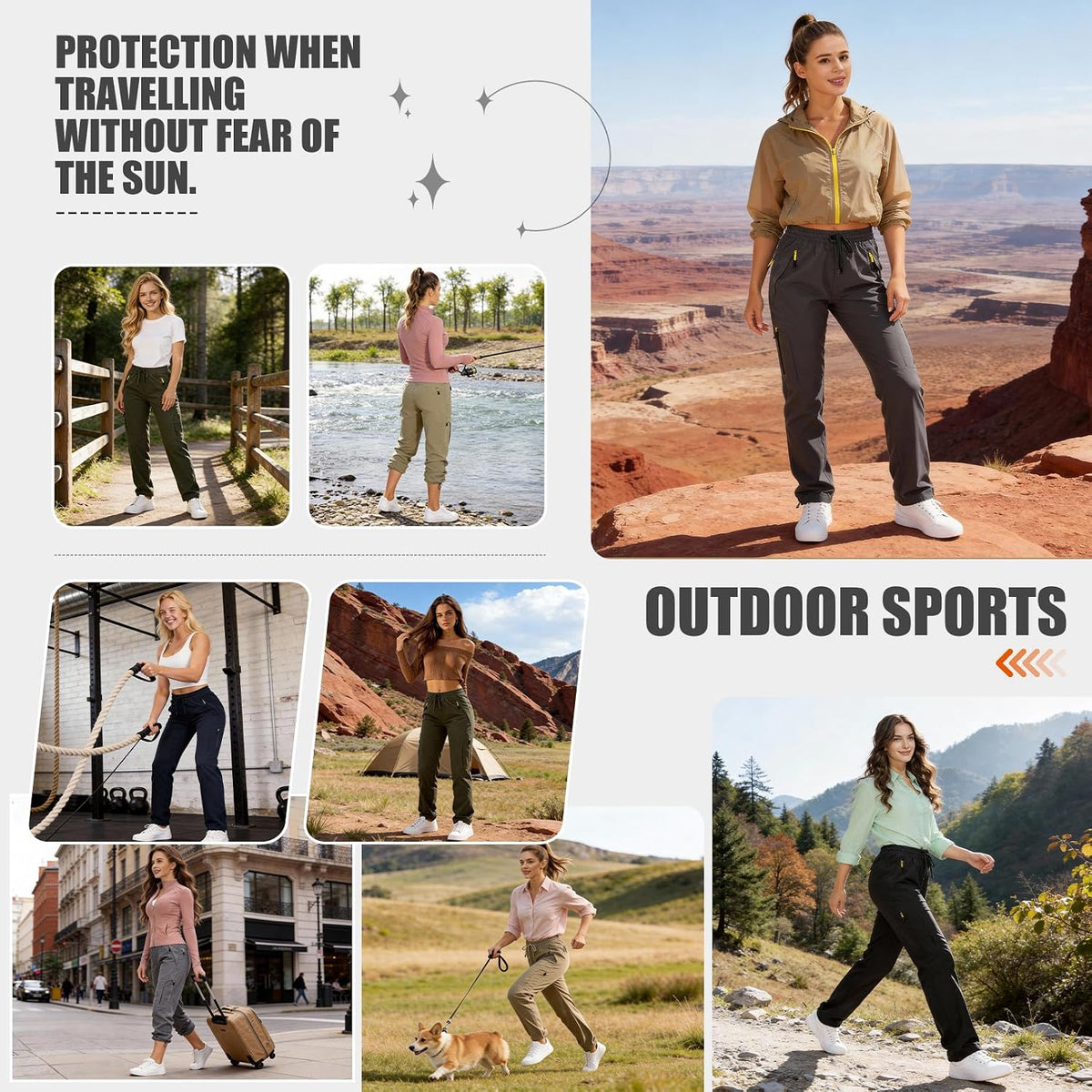 Women‘S Hiking Cargo Pants UPF 50 Quick Dry with Zipper Pockets | Lightweight, Travel, Golf, Safari,Sun Protection,Water Resistant