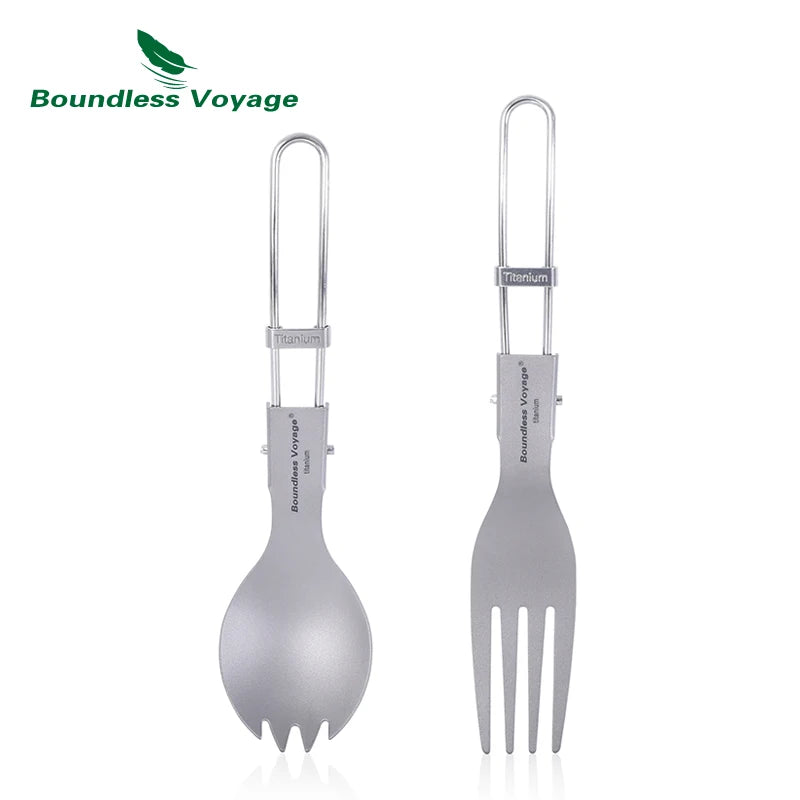 Titanium Folding Spoon Spork Fork Set Outdoor Camping Tableware Flatware Cutlery Set