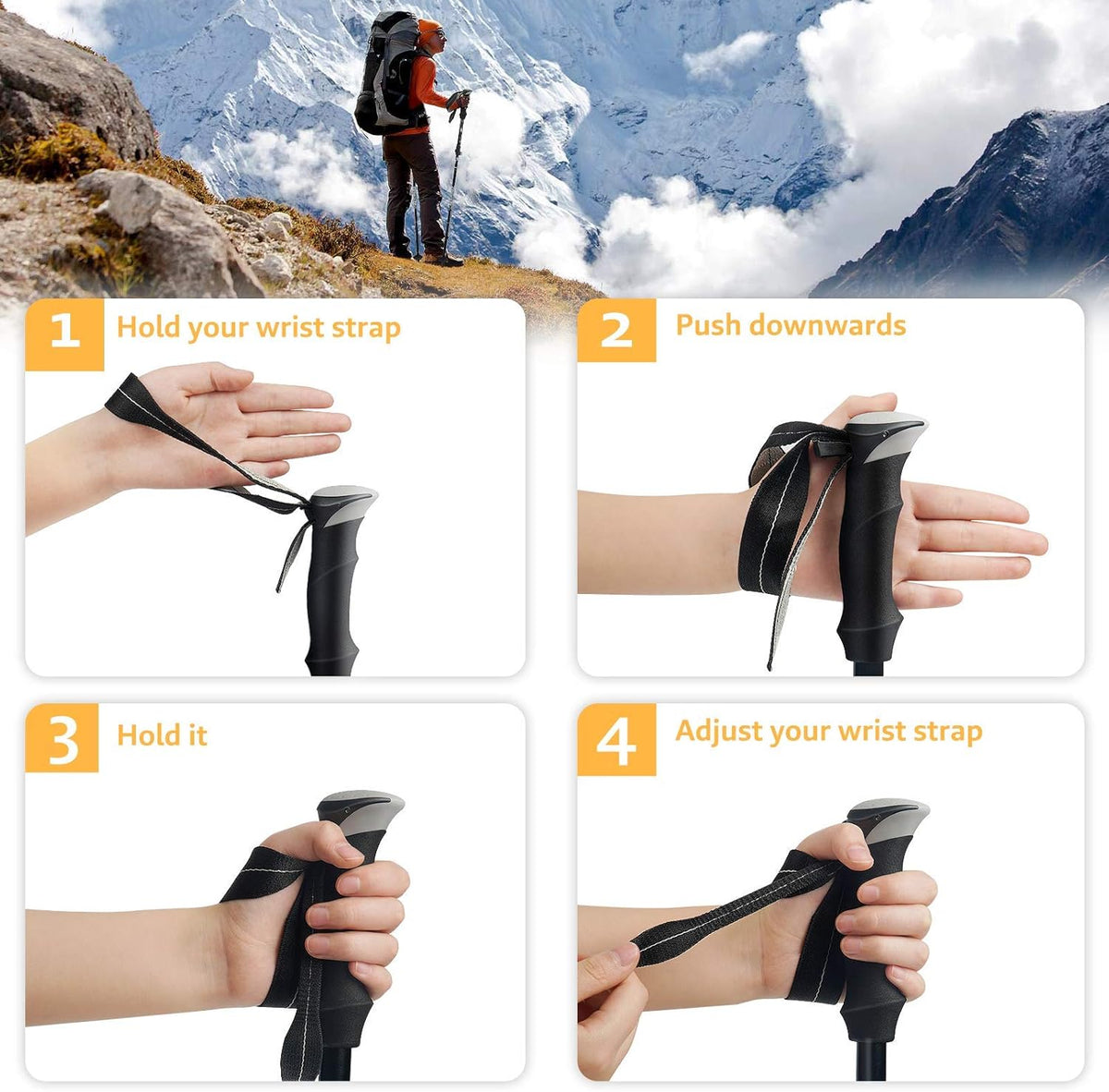 Hiking Poles Collapsible Lightweight-Aluminum 7075 Trekking Poles | 2 Pcs Hiking Sticks Telescopic & Foldable with Quick Lock, Adjustable Height 39-47"/43-51", Impact-Resistant, for Men/Women