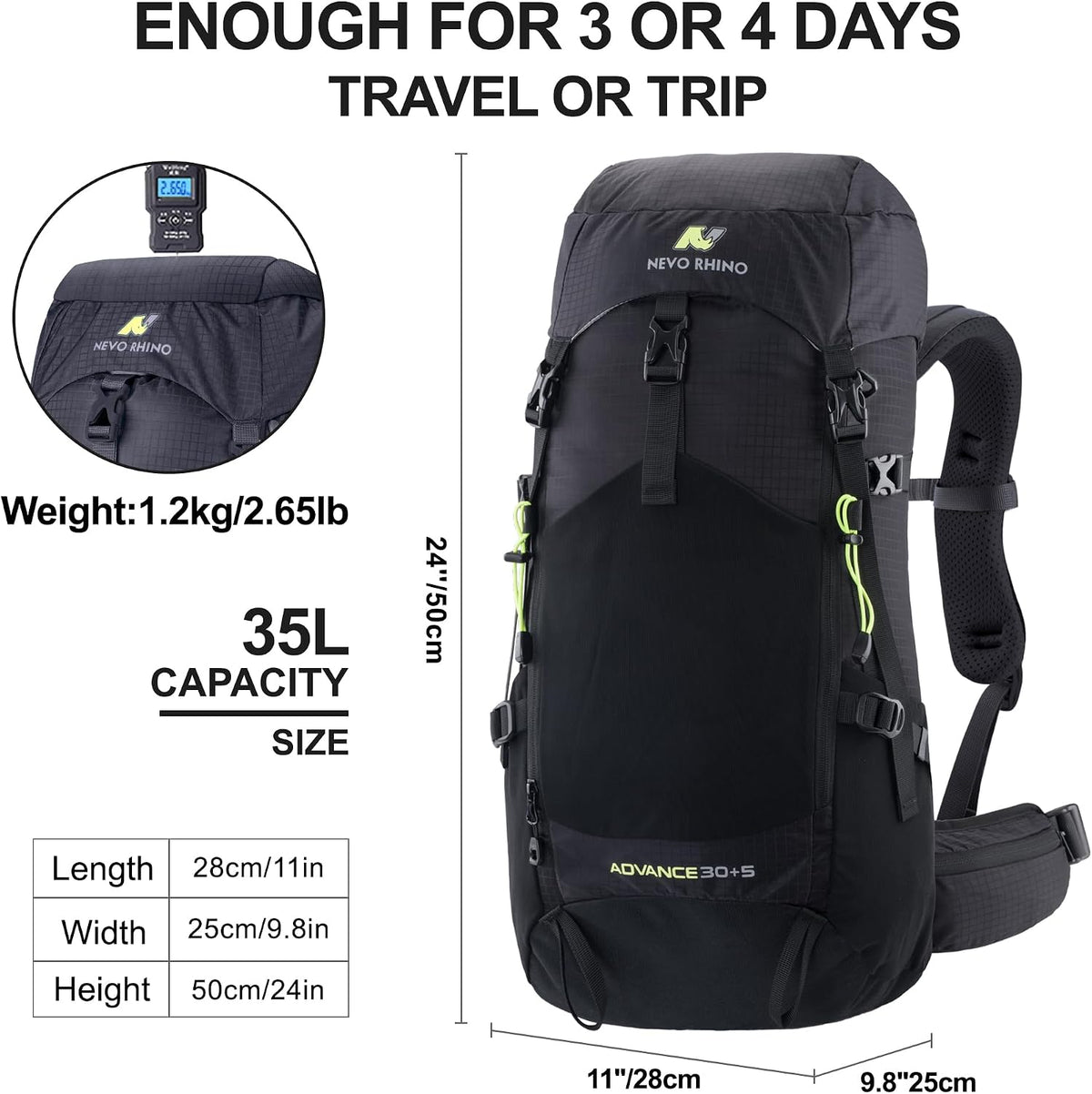 35L Internal Frame Backpack with Rain Cover