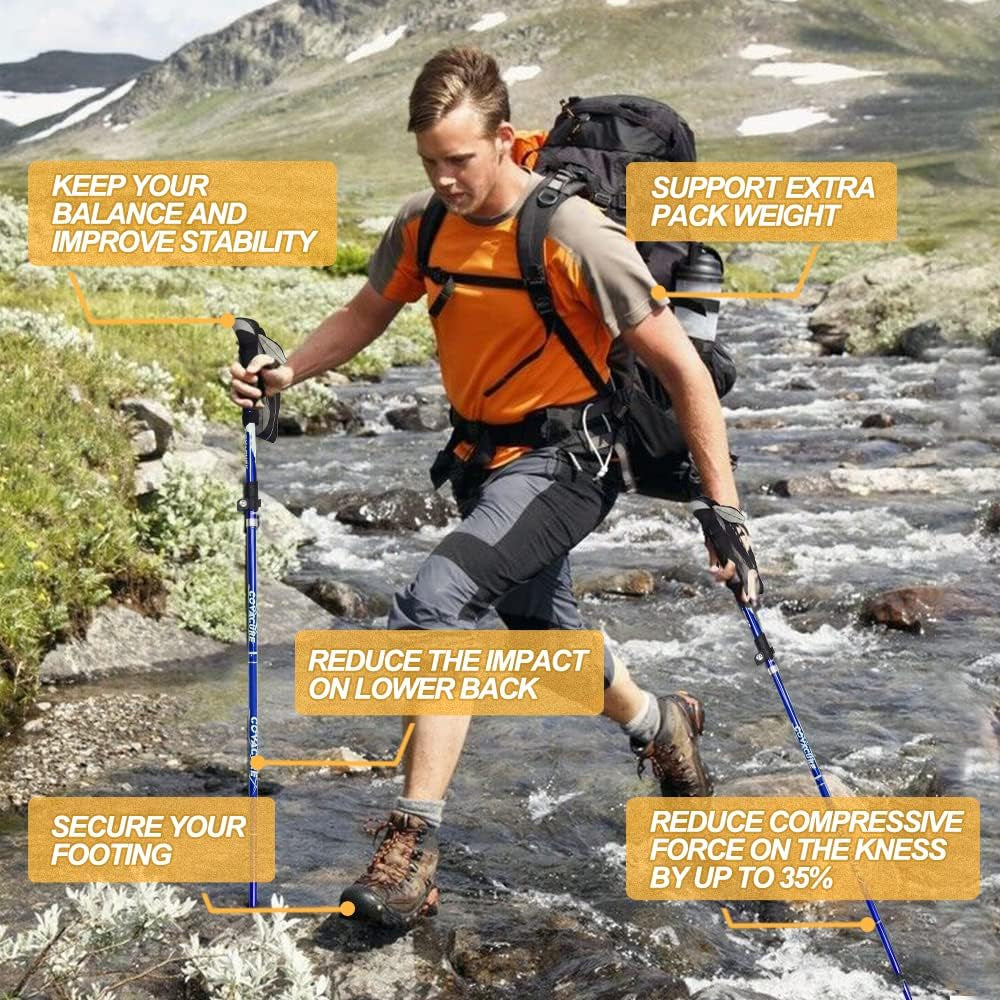 Hiking Poles Collapsible Lightweight-Aluminum 7075 Trekking Poles | 2 Pcs Hiking Sticks Telescopic & Foldable with Quick Lock, Adjustable Height 39-47"/43-51", Impact-Resistant, for Men/Women