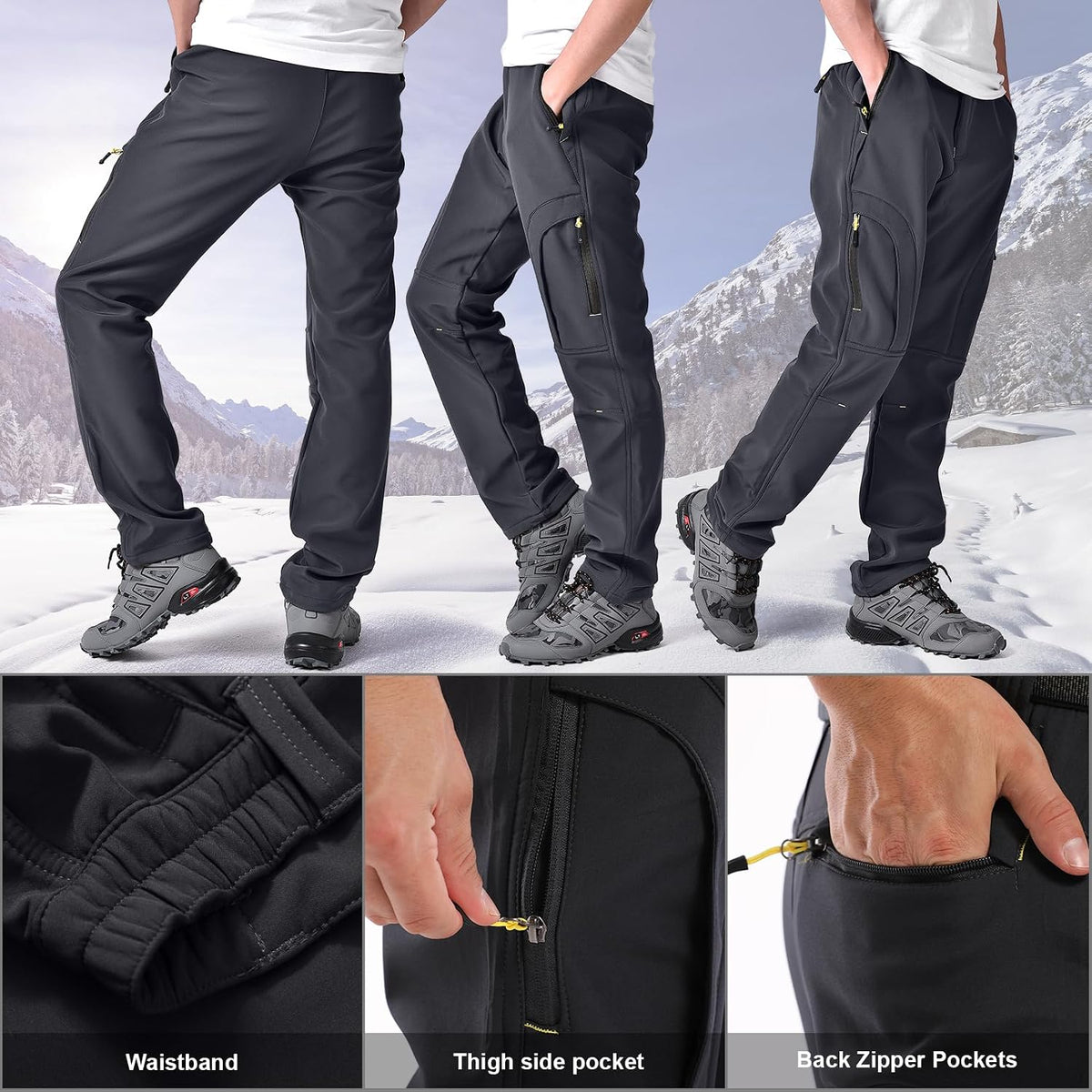 Men'S Hiking Snow Pants Skiing Winter Insulated Fleece Lined Outdoor Water Repellent Camping,Walking,Fishing