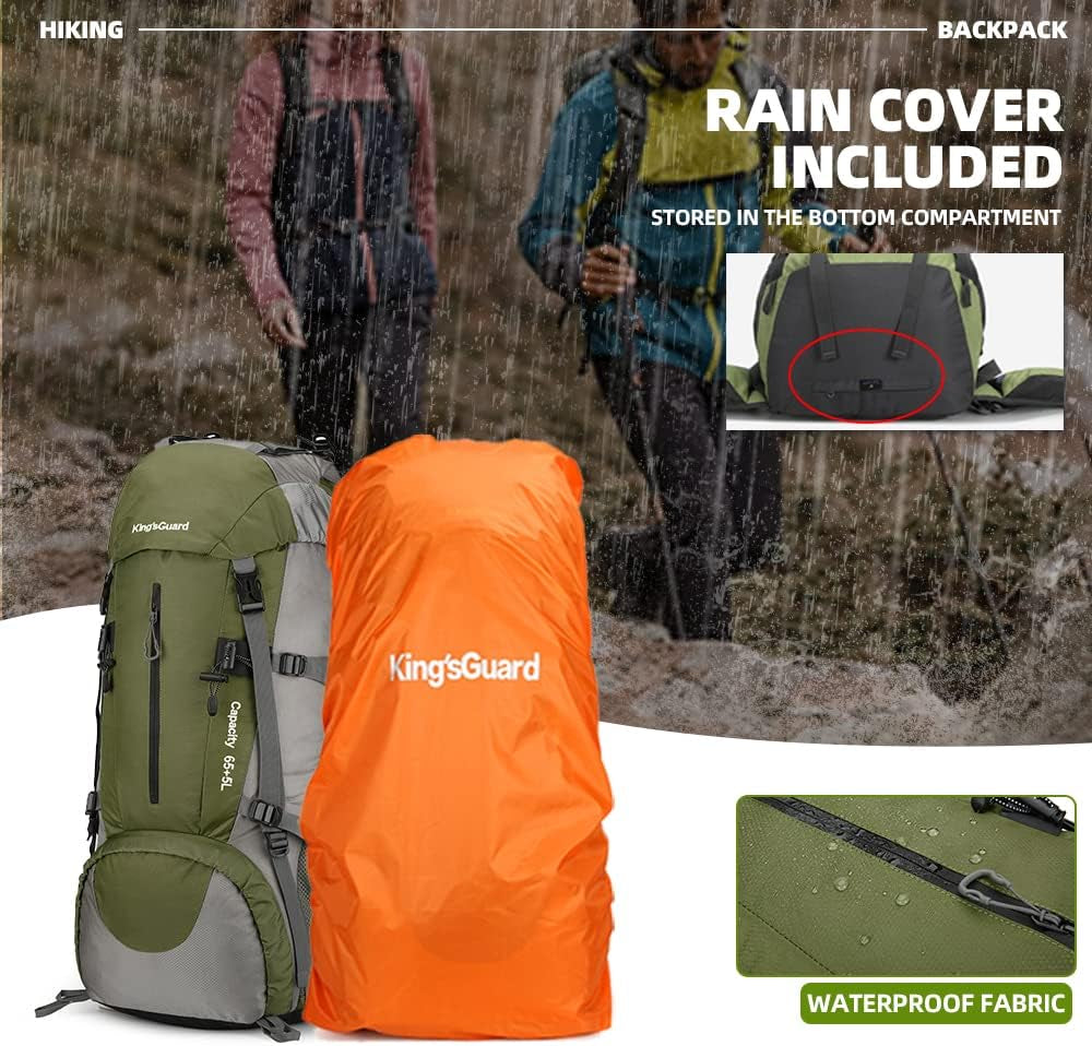 70L Hiking Backpack with Rain Cover Lightweight Waterproof Travel Camping Backpack Large Backpacking Pack