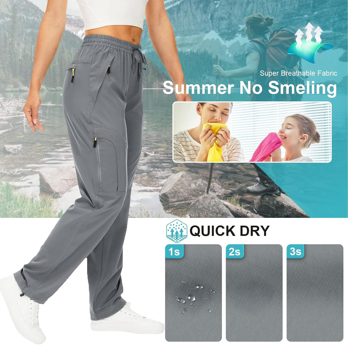 Women‘S Hiking Cargo Pants UPF 50 Quick Dry with Zipper Pockets | Lightweight, Travel, Golf, Safari,Sun Protection,Water Resistant